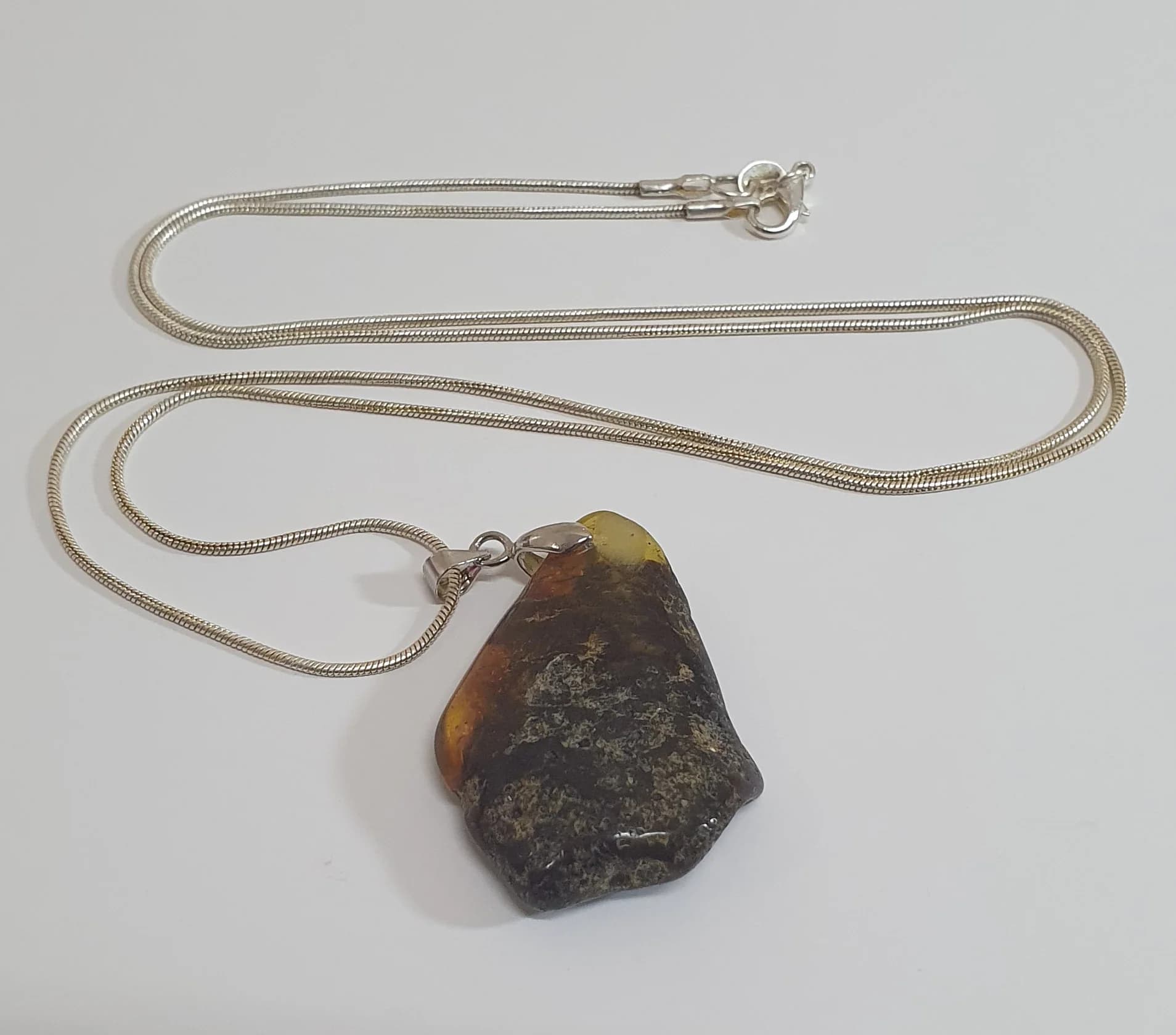 Old Natural Baltic Amber w/ Inclusions Pendant Necklace Sterling Silver 925 Chain 10 Grams