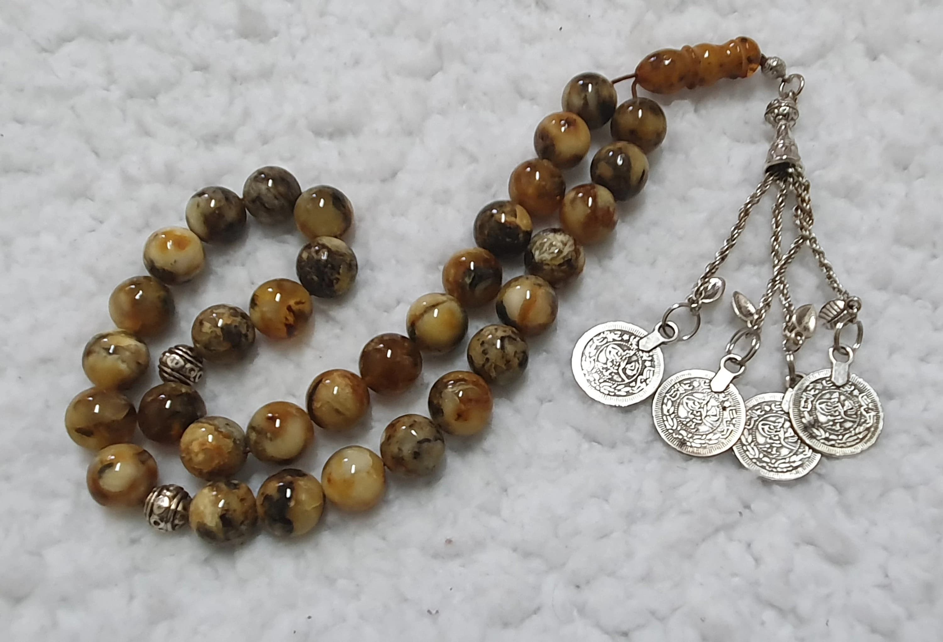Vintage One Stone Muddy Baltic Amber Rosary Misbaha Tasbih 33 Beads 12mm 35 GR Tasbeeh Tesbih Tesbeeh - image 3