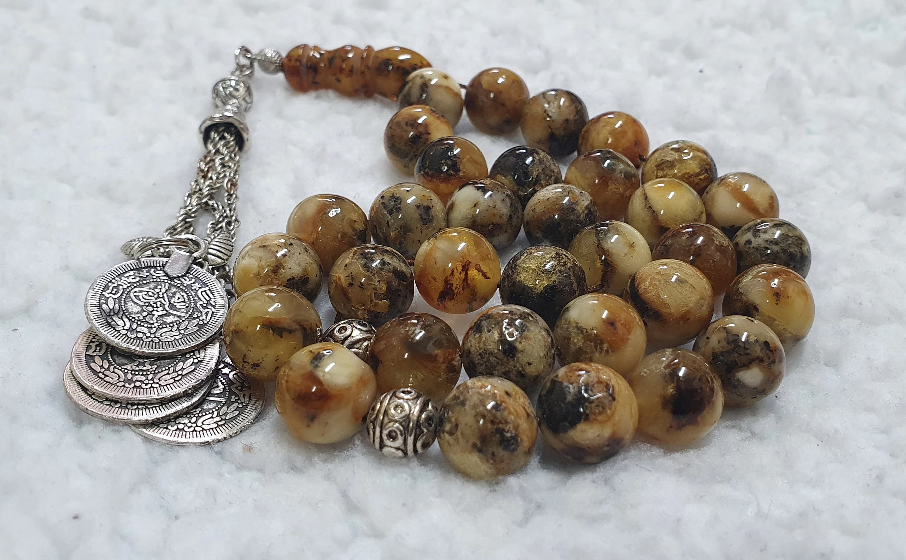 Vintage One Stone Muddy Baltic Amber Rosary Misbaha Tasbih 33 Beads 12mm 35 GR Tasbeeh Tesbih Tesbeeh