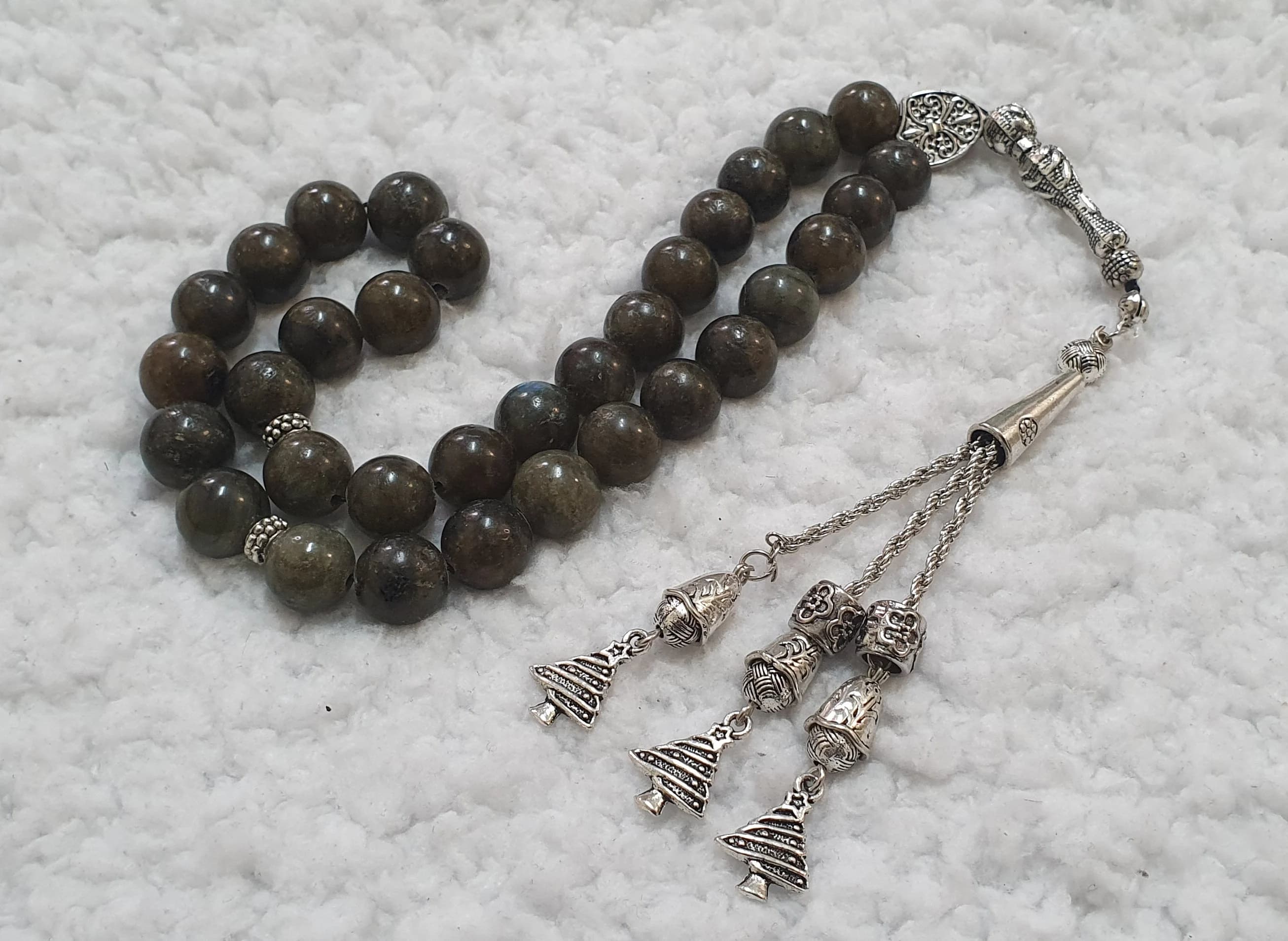 12mm Natural LABRADORITE Stone Islamic Prayer Rosary 33 Beads Tasbih Misbaha Tasbeeh Tesbeeh Tesbih #2 - image 4