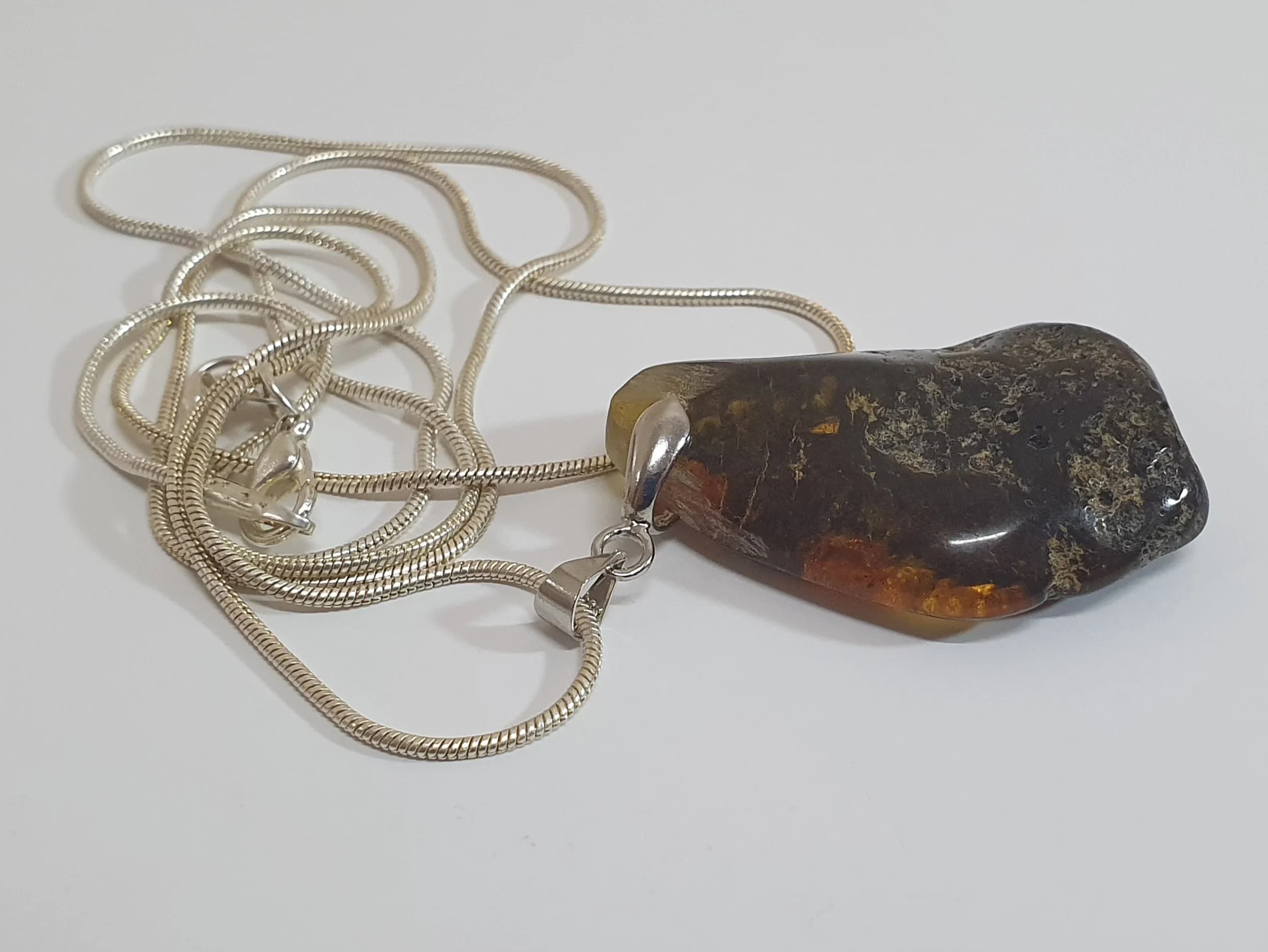 Old Natural Baltic Amber w/ Inclusions Pendant Necklace Sterling Silver 925 Chain 10 Grams - image 5