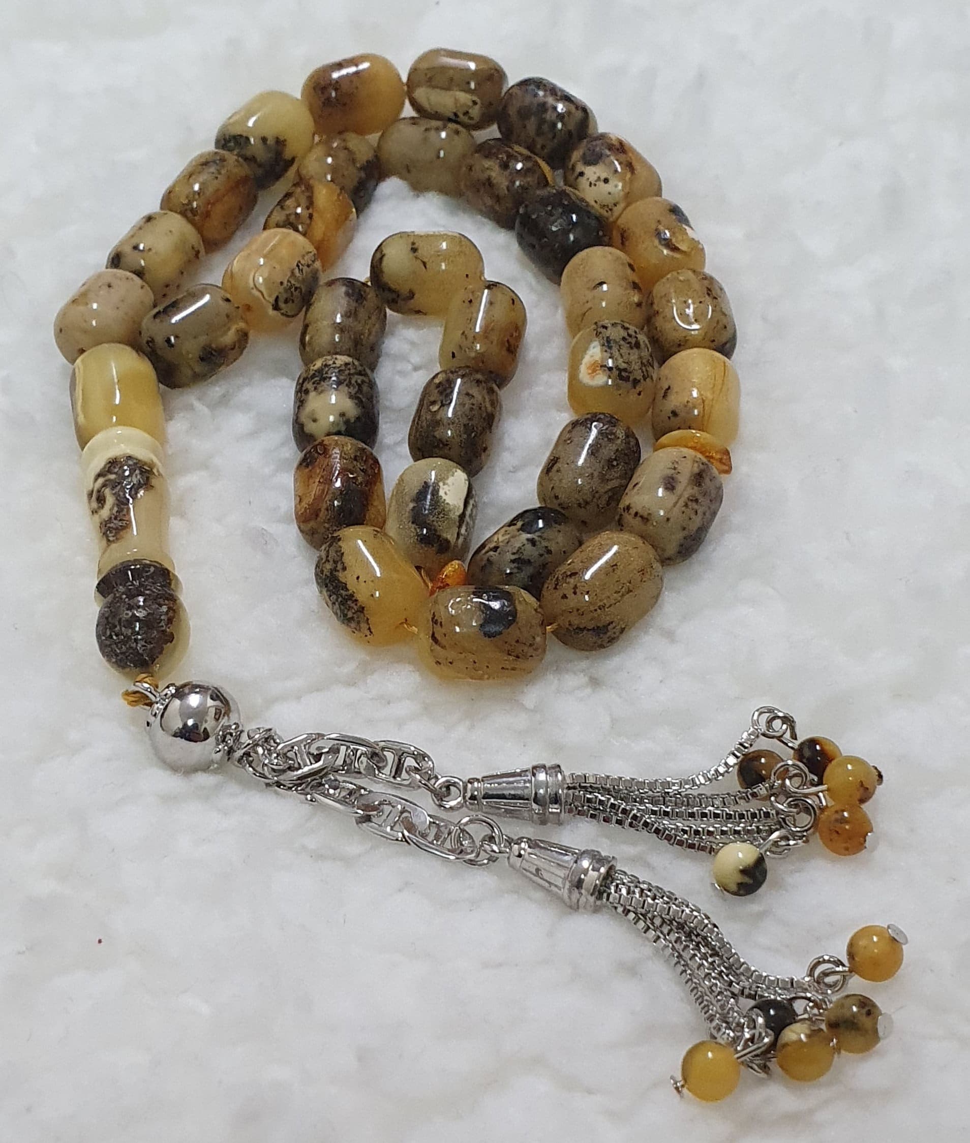 31 Grams One Stone Mosses Baltic Amber Rosary Tasbih 33 Beads with Silver Tassel Tasbeeh Tesbih Tesbeeh - image 5