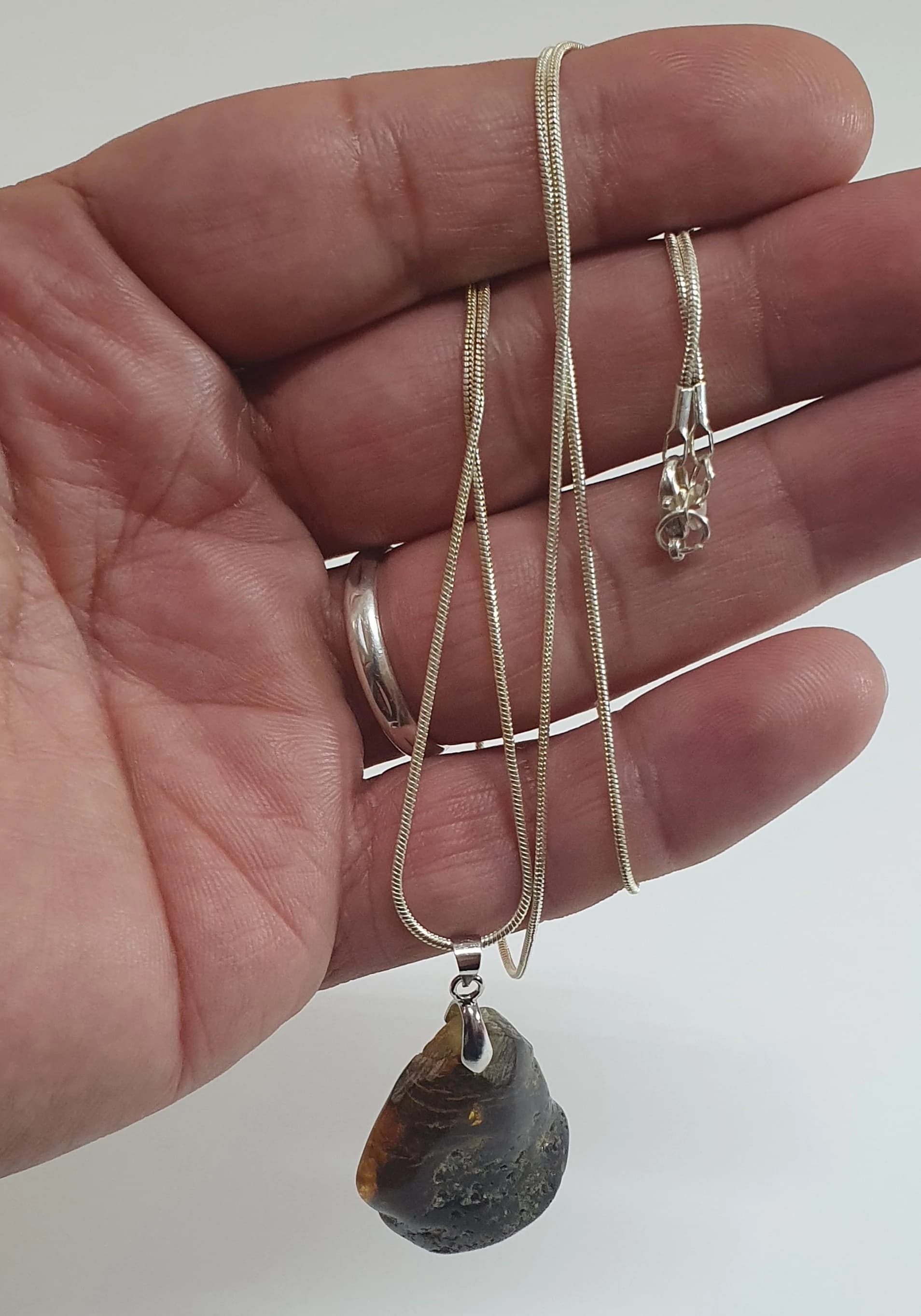 Old Natural Baltic Amber w/ Inclusions Pendant Necklace Sterling Silver 925 Chain 10 Grams - image 3