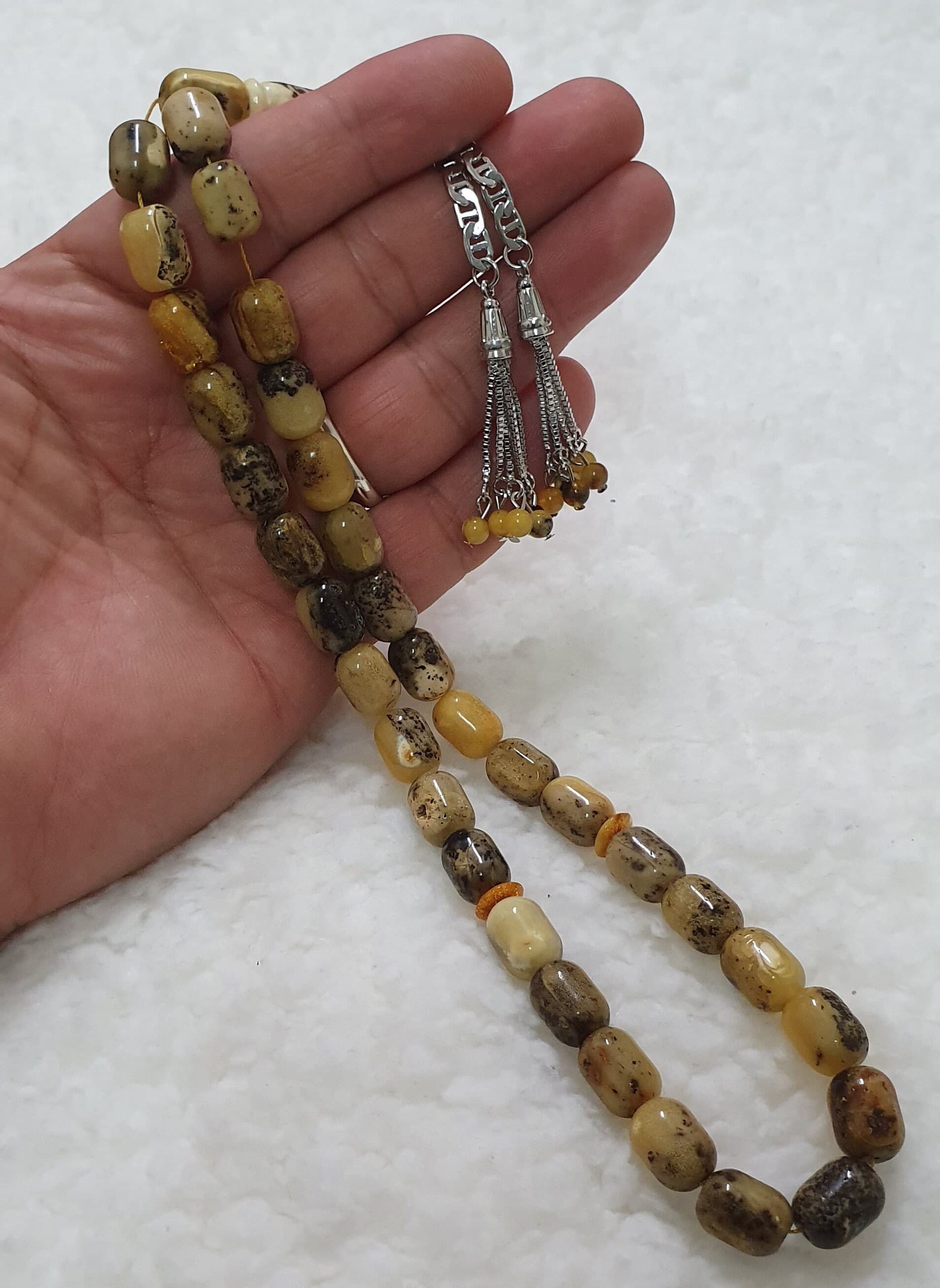 31 Grams One Stone Mosses Baltic Amber Rosary Tasbih 33 Beads with Silver Tassel Tasbeeh Tesbih Tesbeeh - image 2