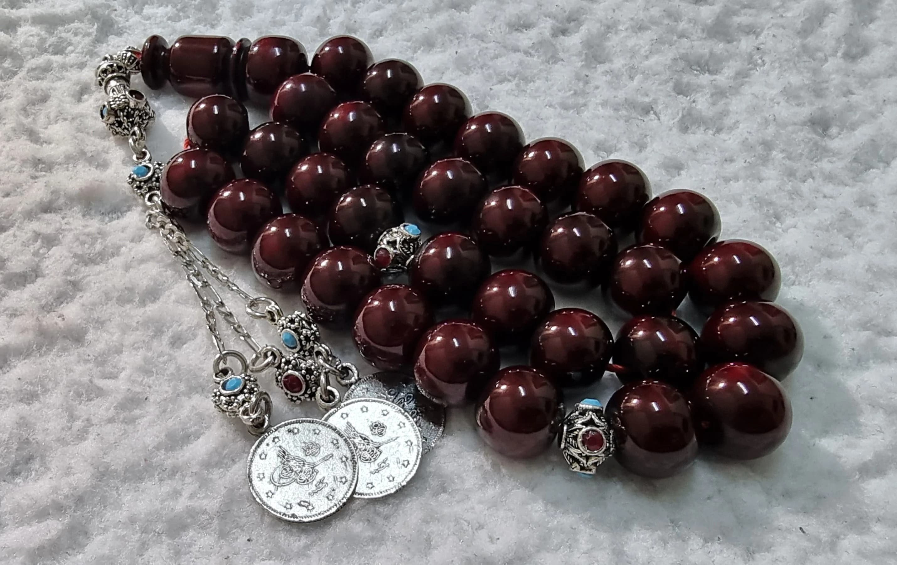 HQ Handmade Antique-Style Sandalous Bakelite Islamic Prayer Rosary Misbaha Tasbih 33 beads Tasbeeh Tesbih Tesbeeh G4-008
