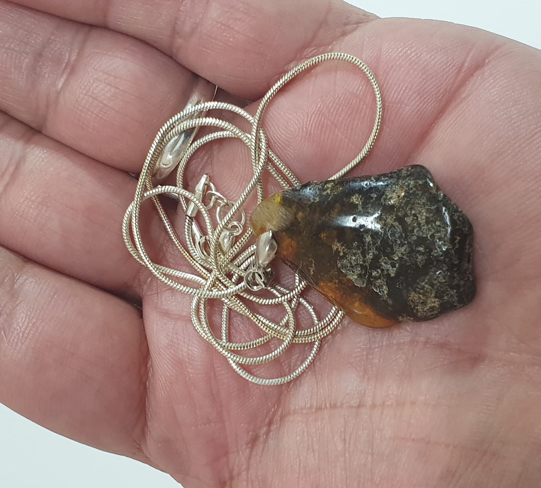 Old Natural Baltic Amber w/ Inclusions Pendant Necklace Sterling Silver 925 Chain 10 Grams - image 4