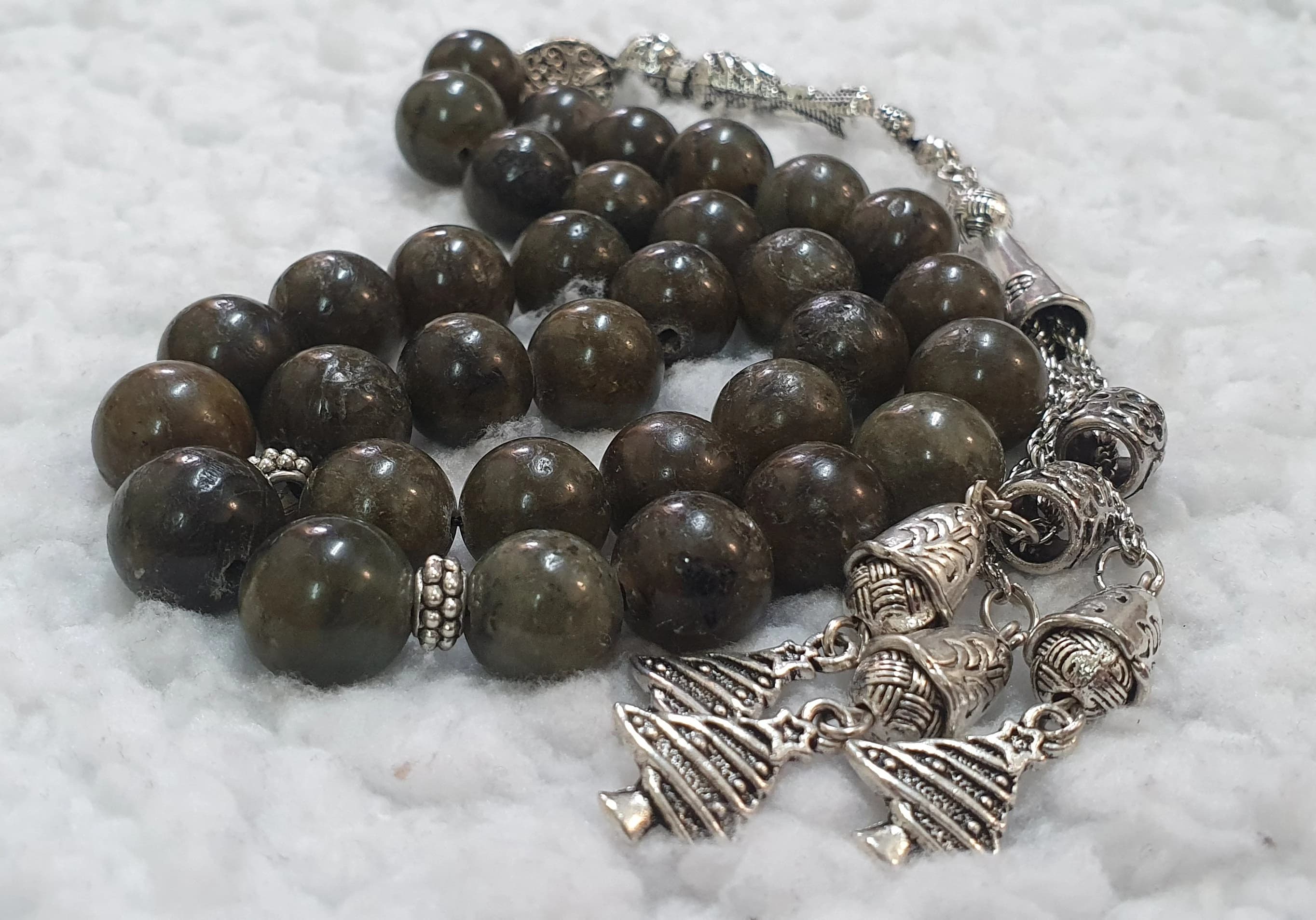 12mm Natural LABRADORITE Stone Islamic Prayer Rosary 33 Beads Tasbih Misbaha Tasbeeh Tesbeeh Tesbih #2 - image 3