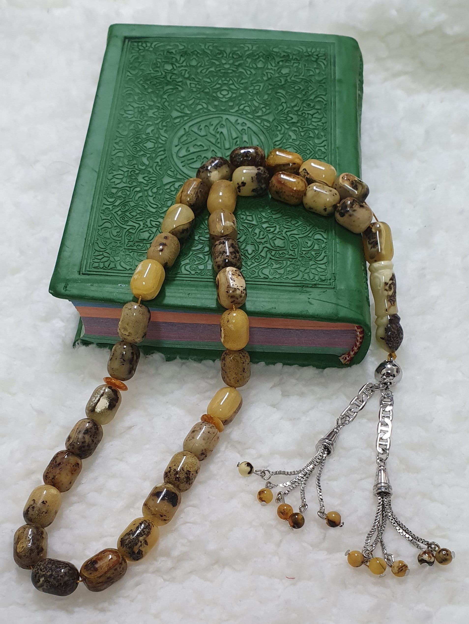 31 Grams One Stone Mosses Baltic Amber Rosary Tasbih 33 Beads with Silver Tassel Tasbeeh Tesbih Tesbeeh
