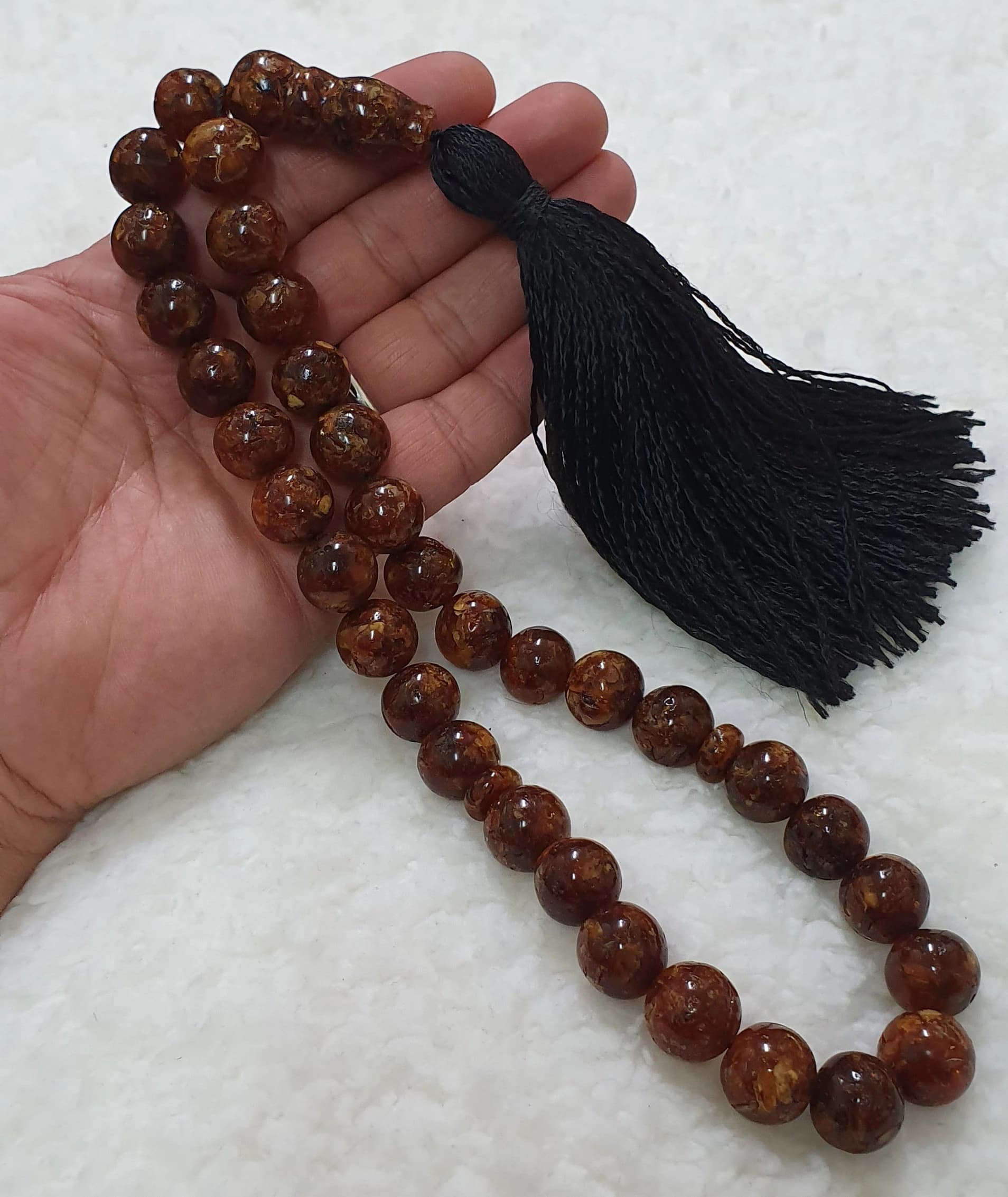 78 GR Rare Old Pressed German Baltic Amber Brown Marmor Islamic Prayer Rosary Misbaha Tasbeeh Tasbih Tesbeeh Tesbih