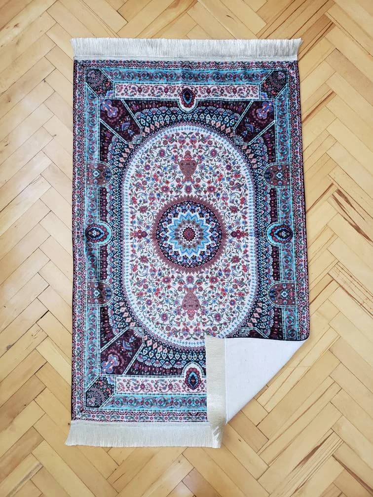 turkish chenille prayer rug, luxury prayer mat, silk meditation rug, floral velvet prayer rugs for muslim, sejadah for men - image 3