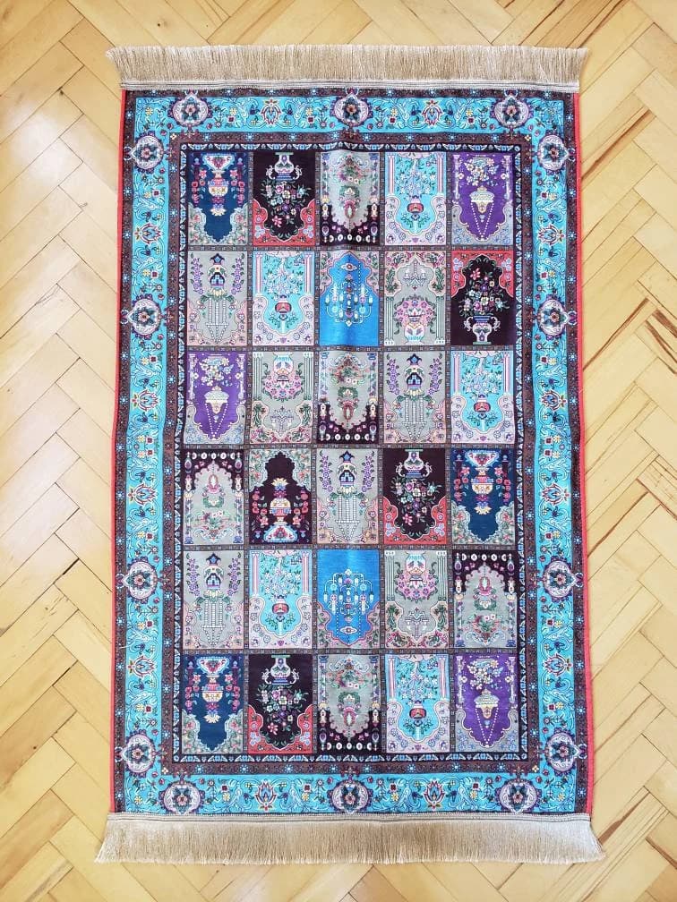 silk prayer rug, luxury prayer mat, silk design meditation rug, christian gifts for women, meditation mat, christian beads, gift for her