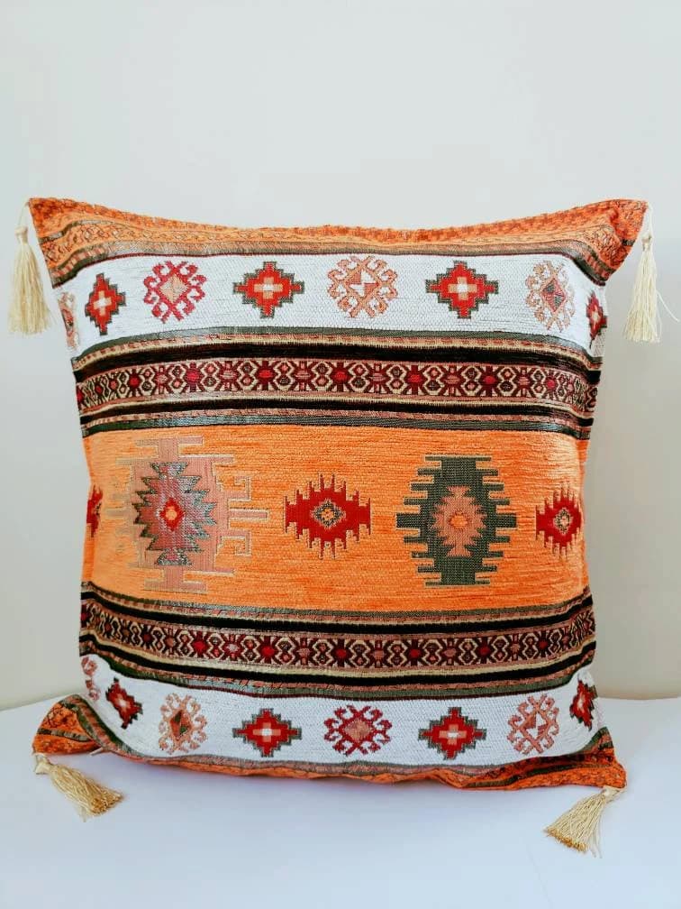 Boho Aztec Pillow, Tribal Pillow, Couch Throw Pillow, Southwestern Decor, Cushion Cover, Southwestern Style, Orange Accent Pillow, Gift For