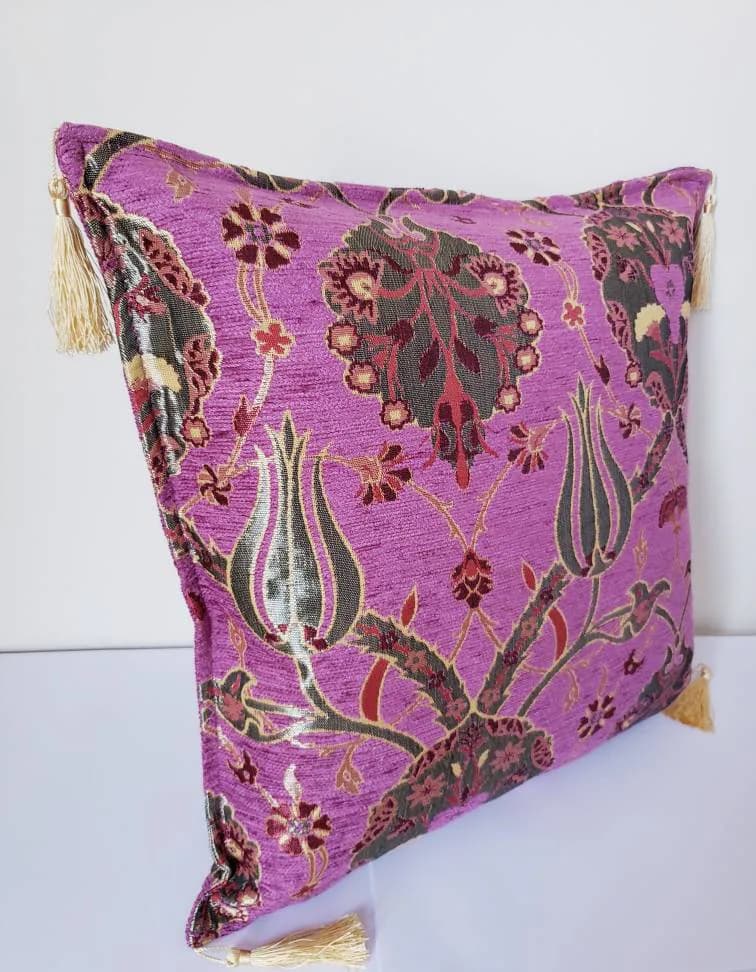 purple cushion cover, boho purple cushion, tulip design pillow, southwestern throw pillow covers, purple kilim pillow, kelim kissen pillow - image 2