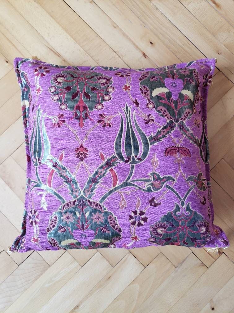 purple cushion cover, boho purple cushion, tulip design pillow, southwestern throw pillow covers, purple kilim pillow, kelim kissen pillow - image 3
