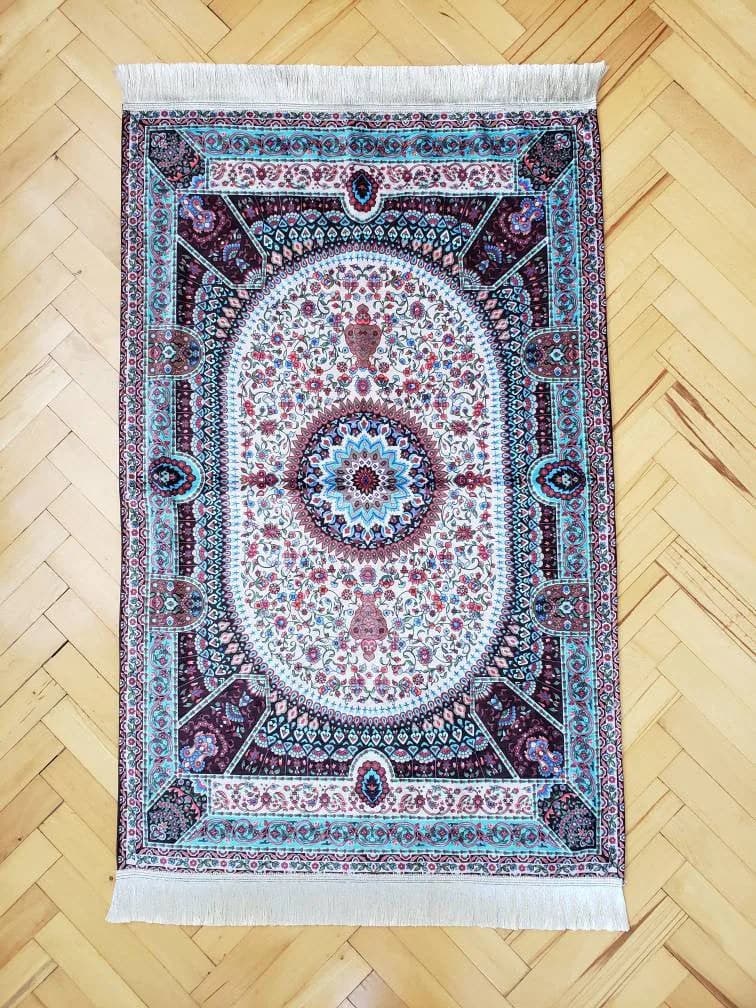turkish chenille prayer rug, luxury prayer mat, silk meditation rug, floral velvet prayer rugs for muslim, sejadah for men