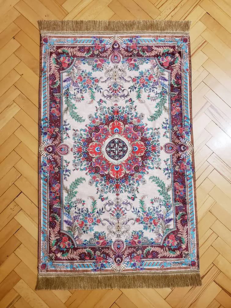 turkish chenille prayer rug, luxury prayer mat, silk design meditation rug, floral velvet prayer rugs for muslim, sejadah for men, gift for
