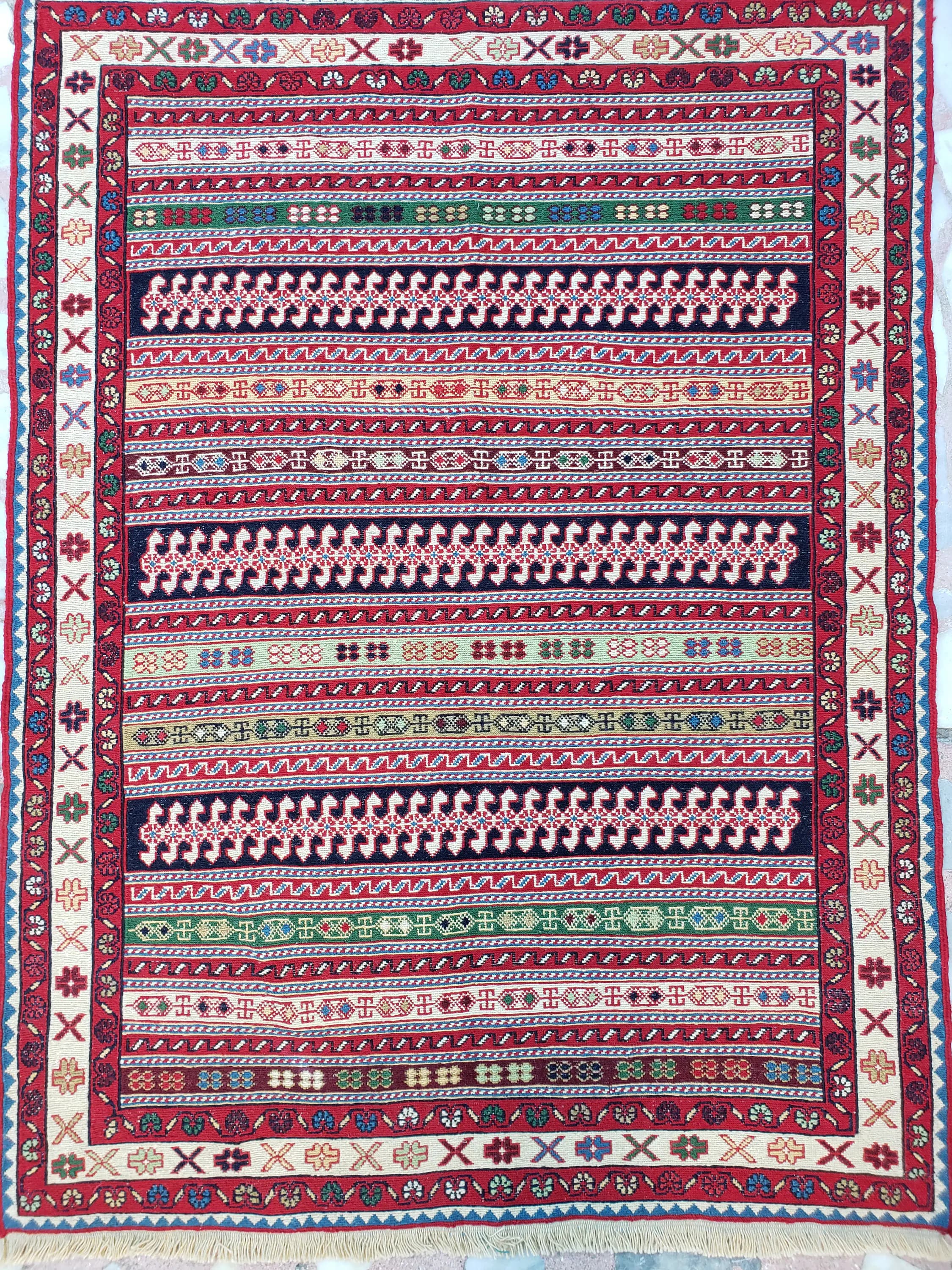 Vintage Kurdish 3'4" x 4'6" Beautiful Silk Soumak Rug, Nomadic Woven Kilim Rug, Hand Knotted Wool Rah Rah Rug 1960s - FREE DOMESTIC SHIPPING - image 3