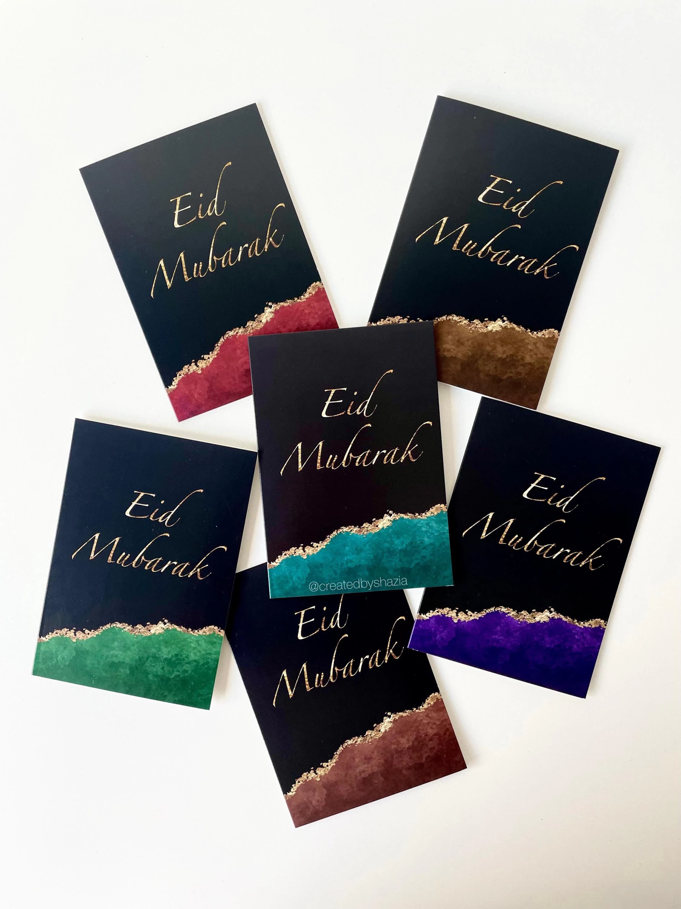 Multipack of 6 Eid Mubarak Cards Black Colour Set, Islamic Card, Eid Greetings Card, Muslim Stationary, Ramadan Gifts