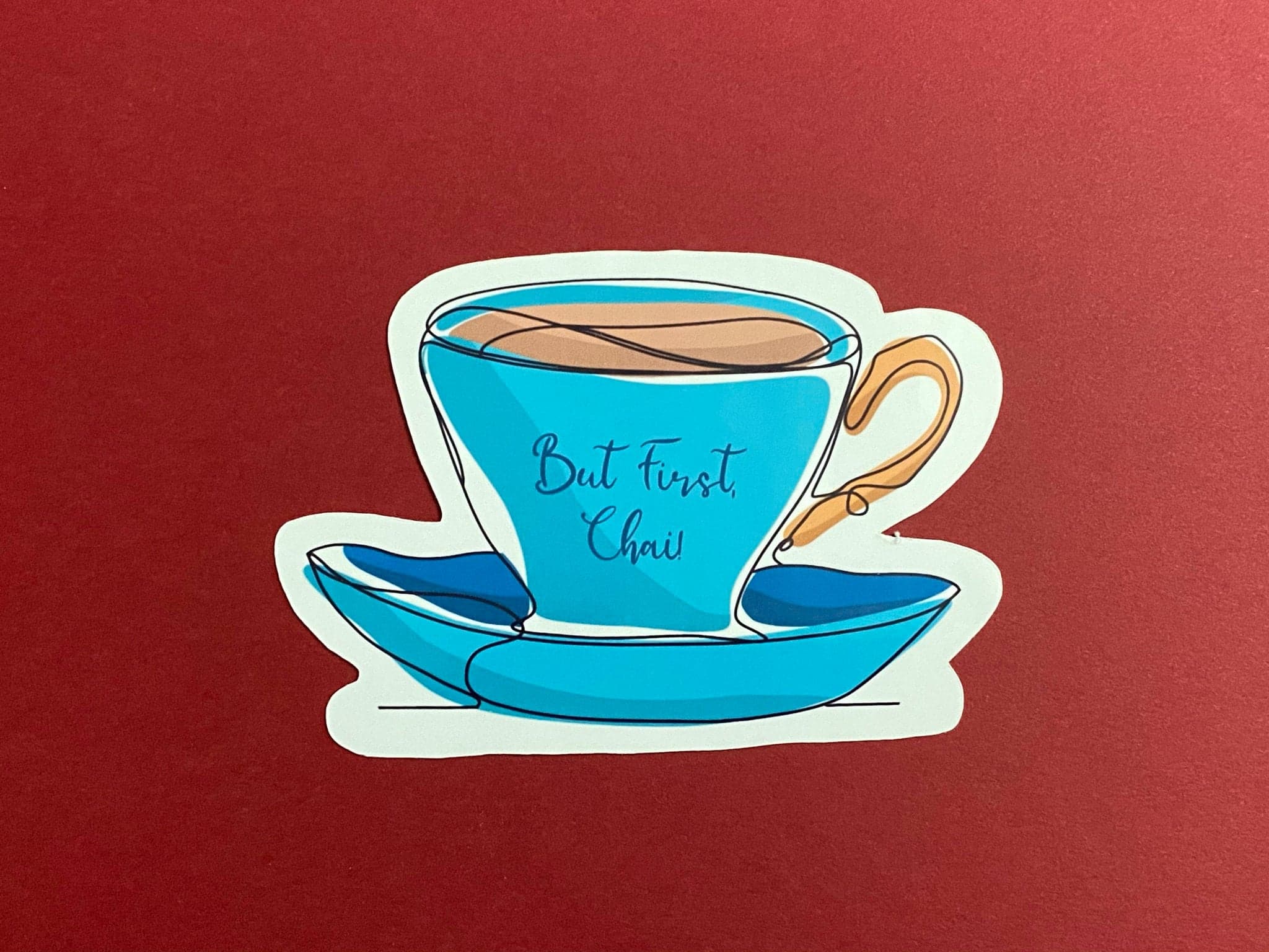 But First, Chai Sticker: Blue Tea Cup Decal