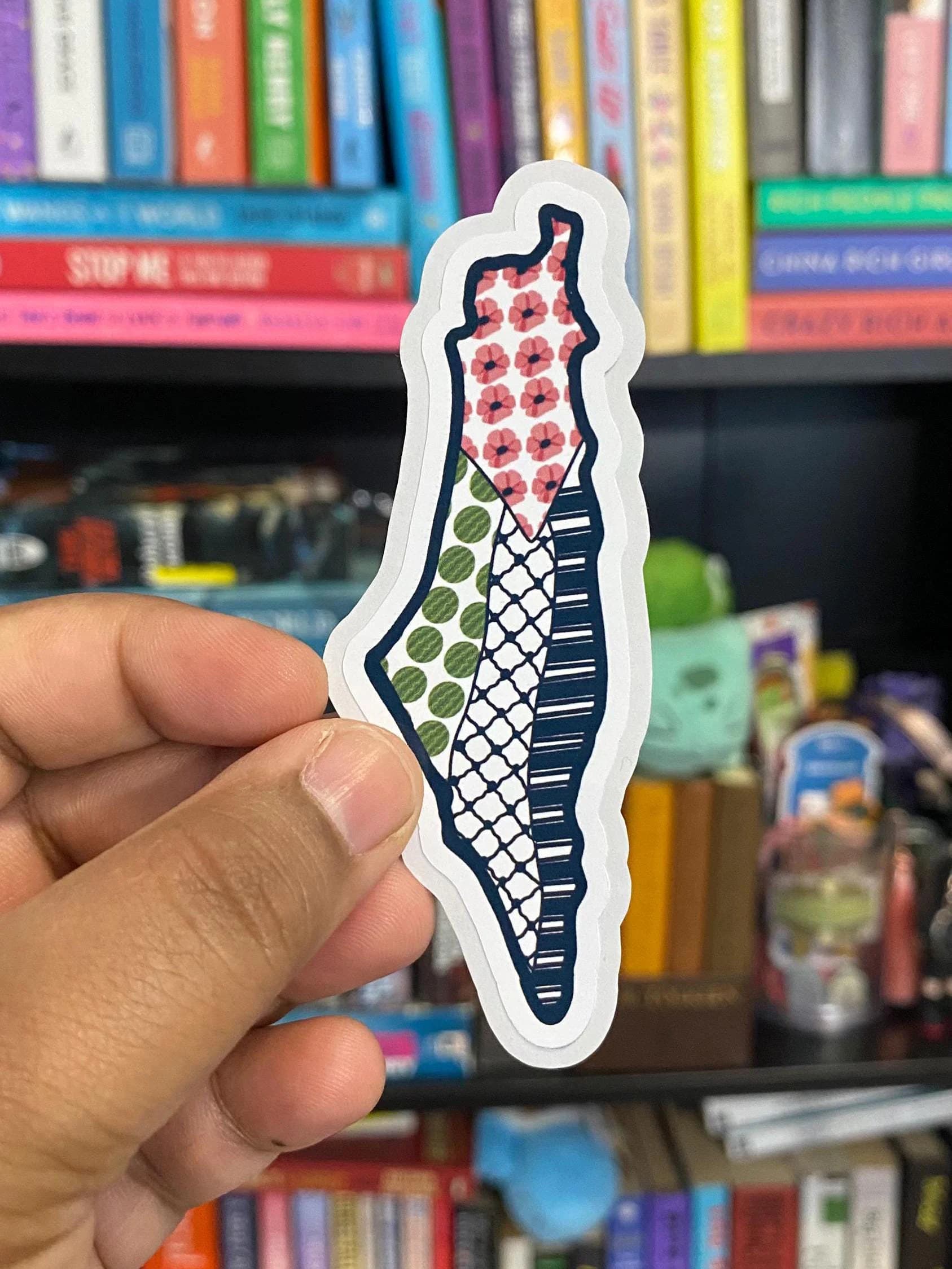 Palestine Map Sticker: Poppies, Watermelon, Keffiyeh - 3-inch Glossy