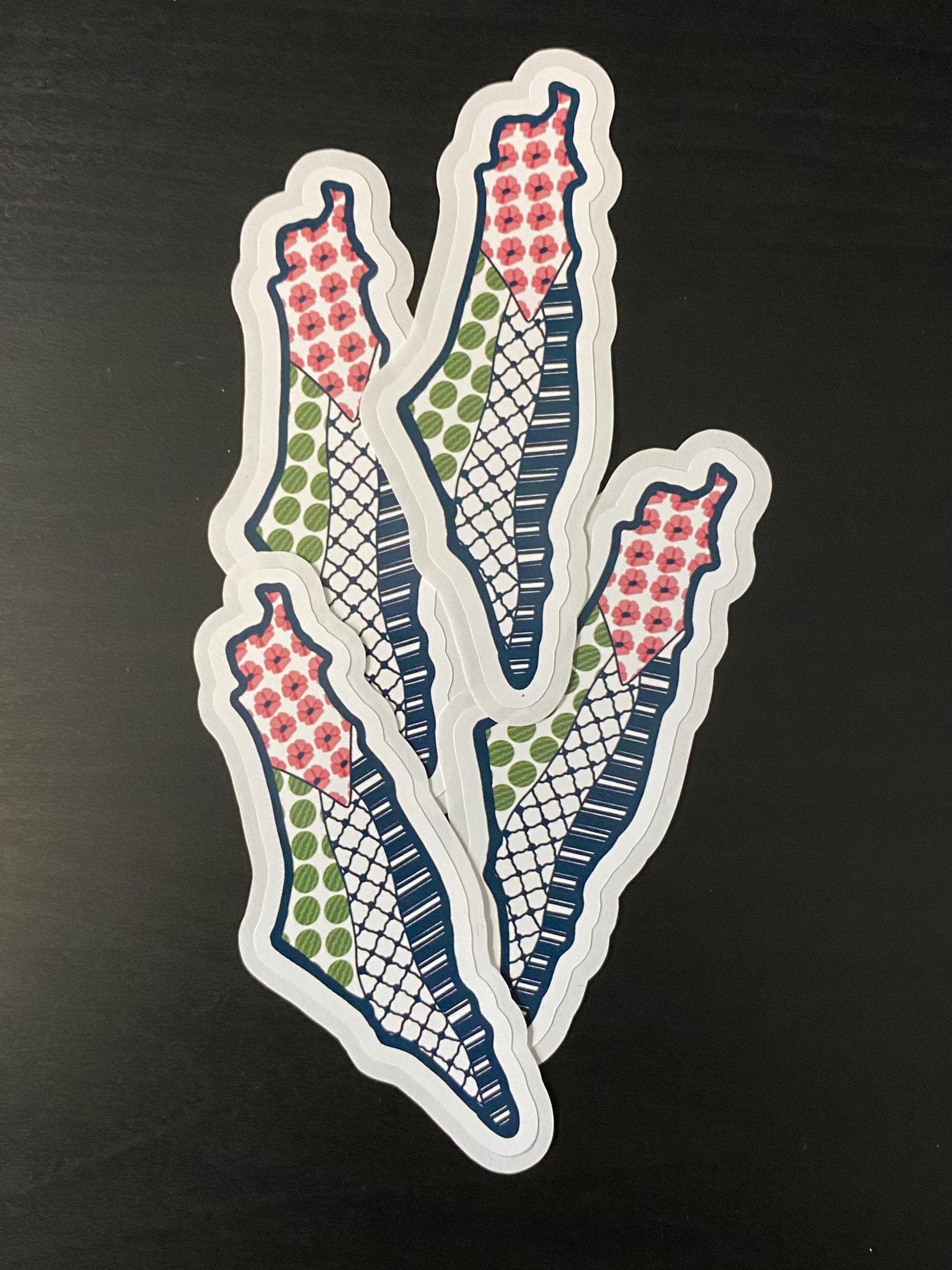 Palestine Map Sticker: Poppies, Watermelon, Keffiyeh - 3-inch Glossy - image 3