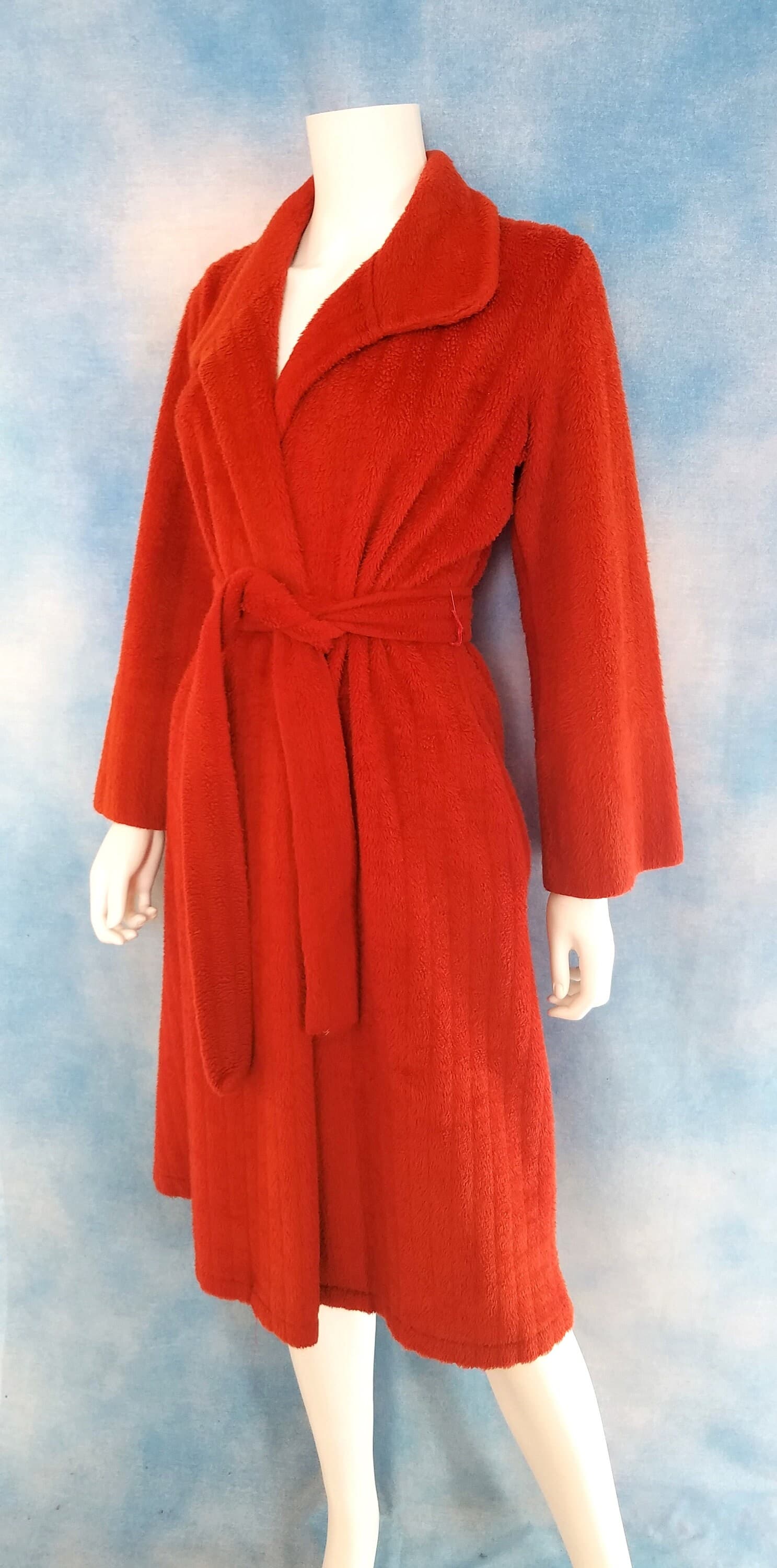 Vintage 70s Rust Furry Ribbed Velour Robe/ Size M - image 3