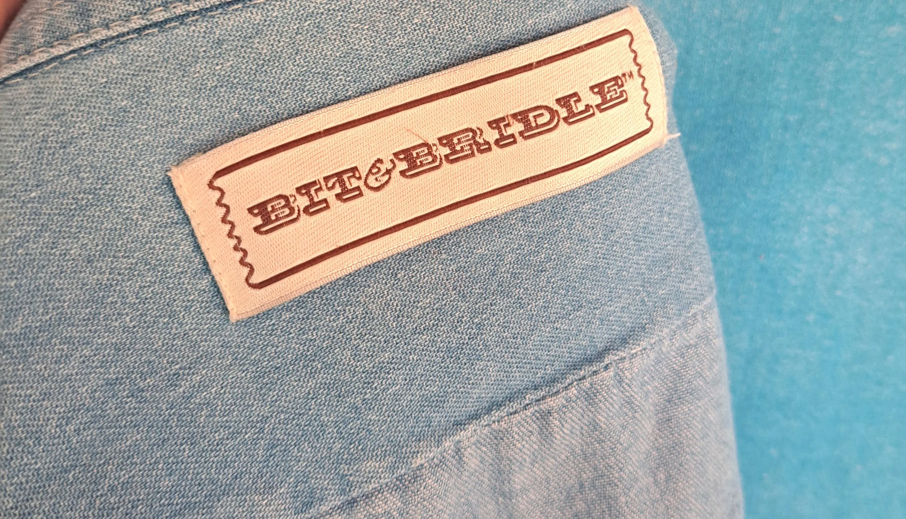 Vintage 90s Bit and Bridle Light Blue Denim Short Sleeve Western Snap Shirt, Men's M - image 3