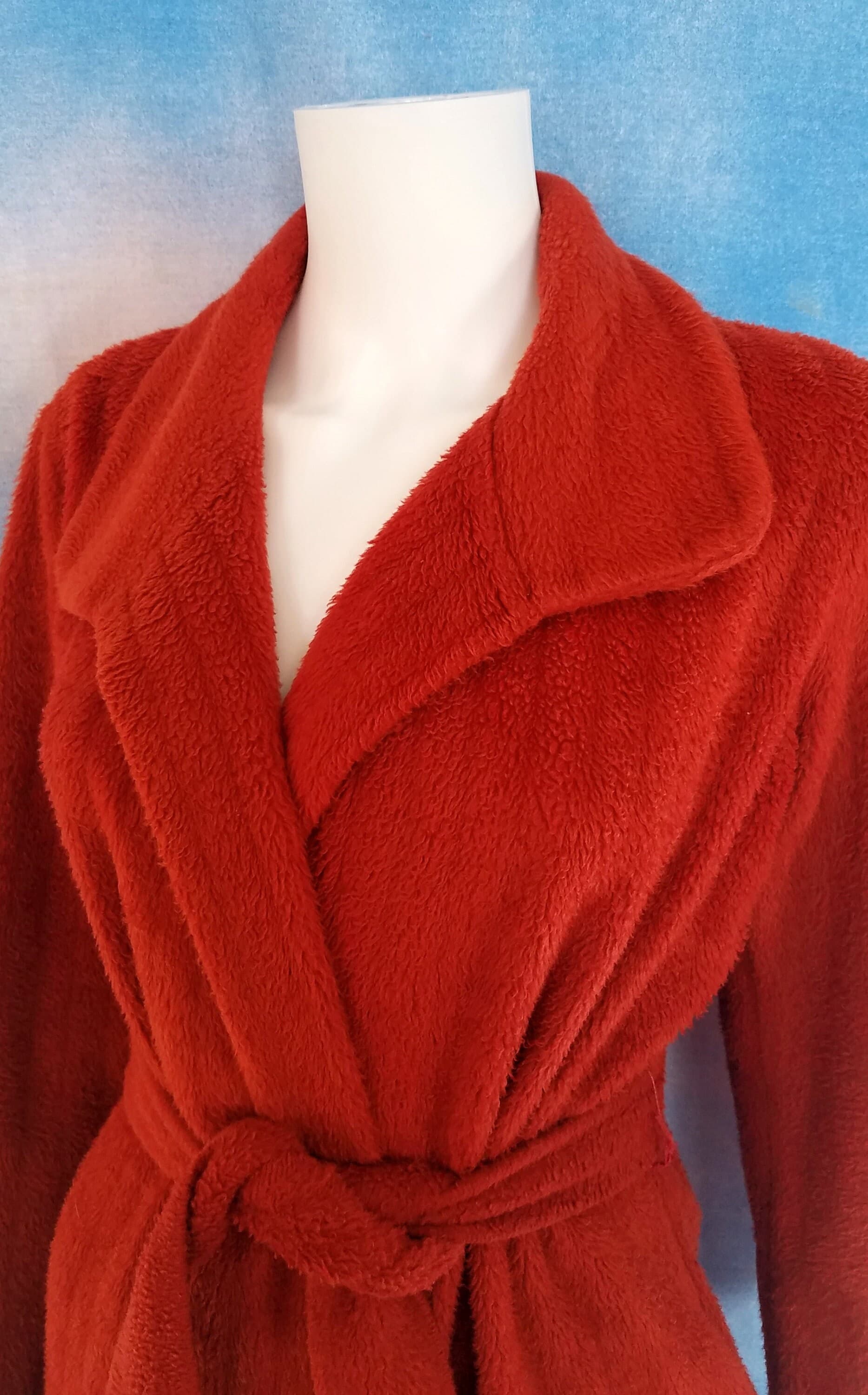 Vintage 70s Rust Furry Ribbed Velour Robe/ Size M - image 5