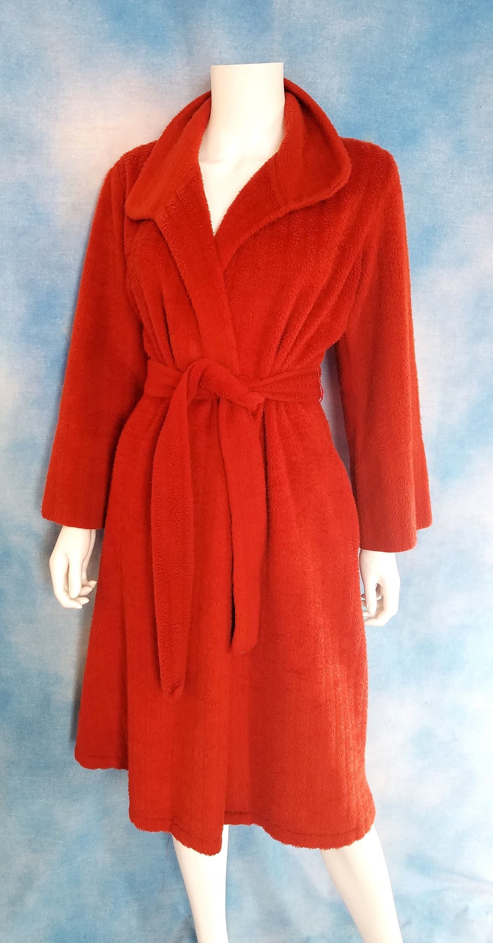 Vintage 70s Rust Furry Ribbed Velour Robe/ Size M