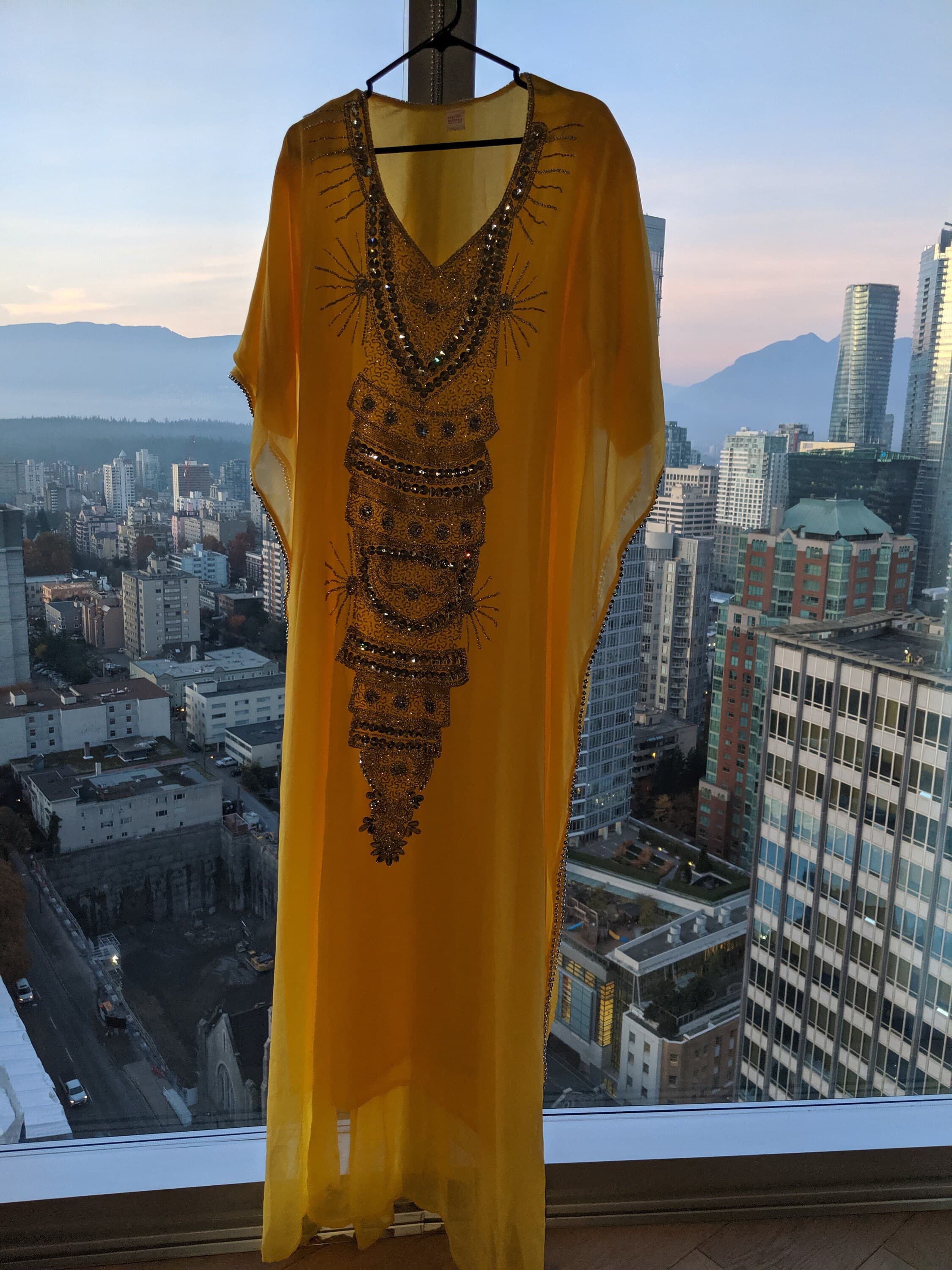 Yellow Fancy Handmade Dubai Abaya - Embroidery Crystals