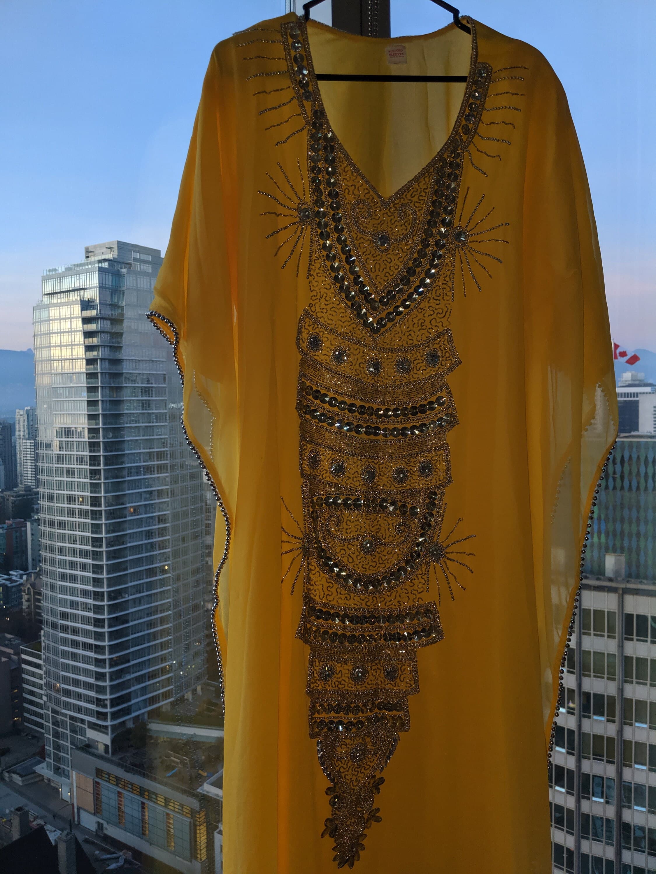Yellow Fancy Handmade Dubai Abaya - Embroidery Crystals - image 4