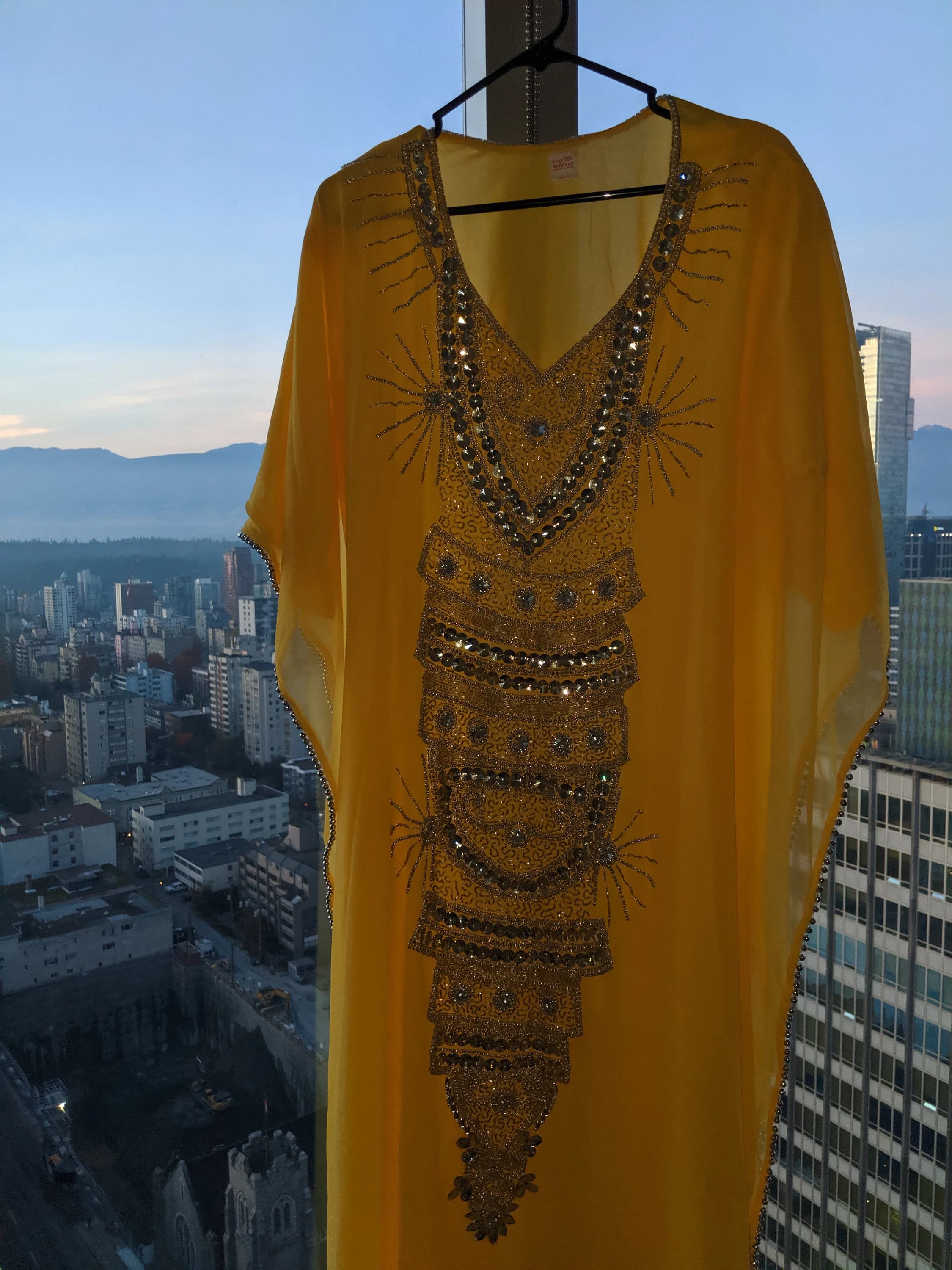 Yellow Fancy Handmade Dubai Abaya - Embroidery Crystals - image 3