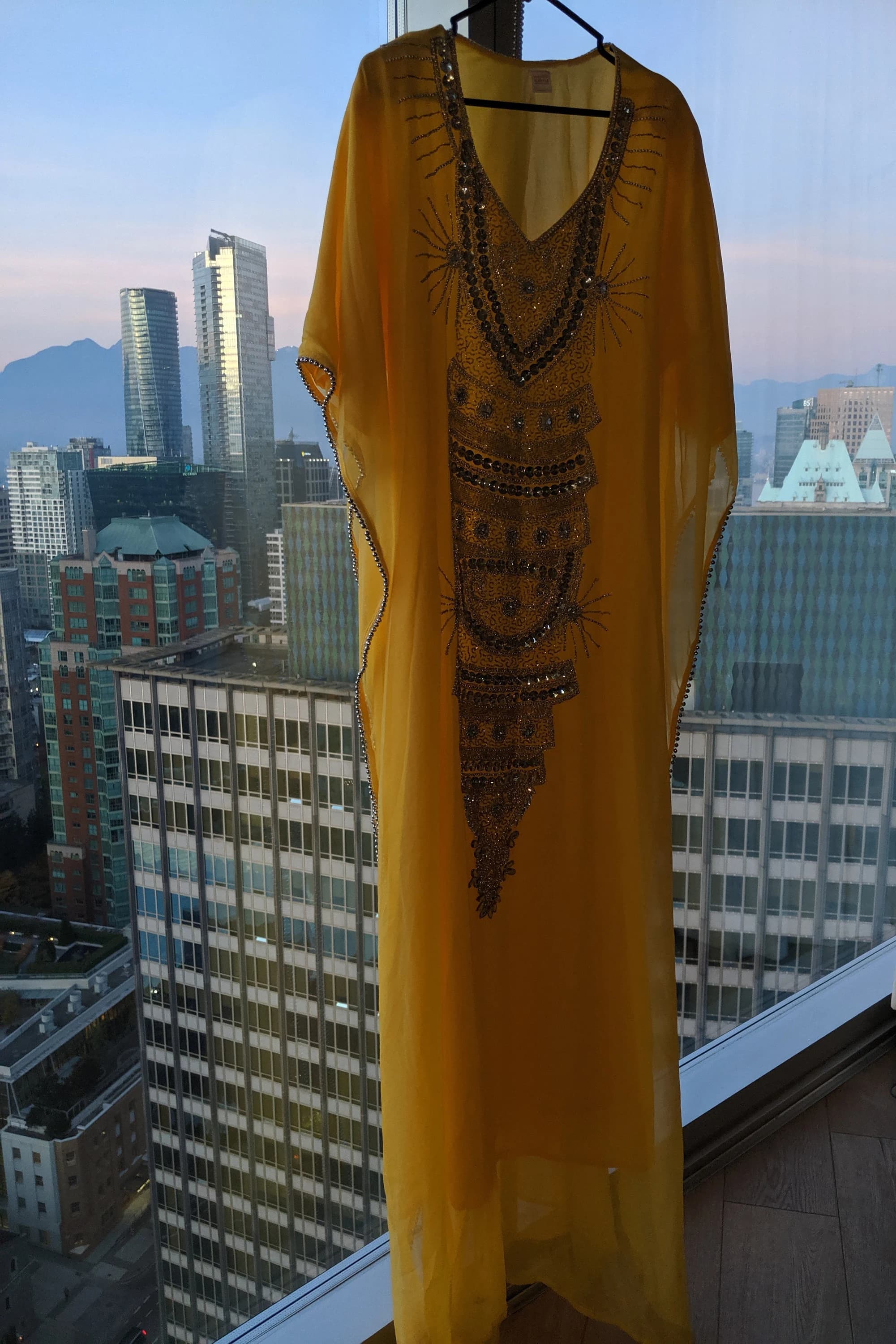 Yellow Fancy Handmade Dubai Abaya - Embroidery Crystals - image 2