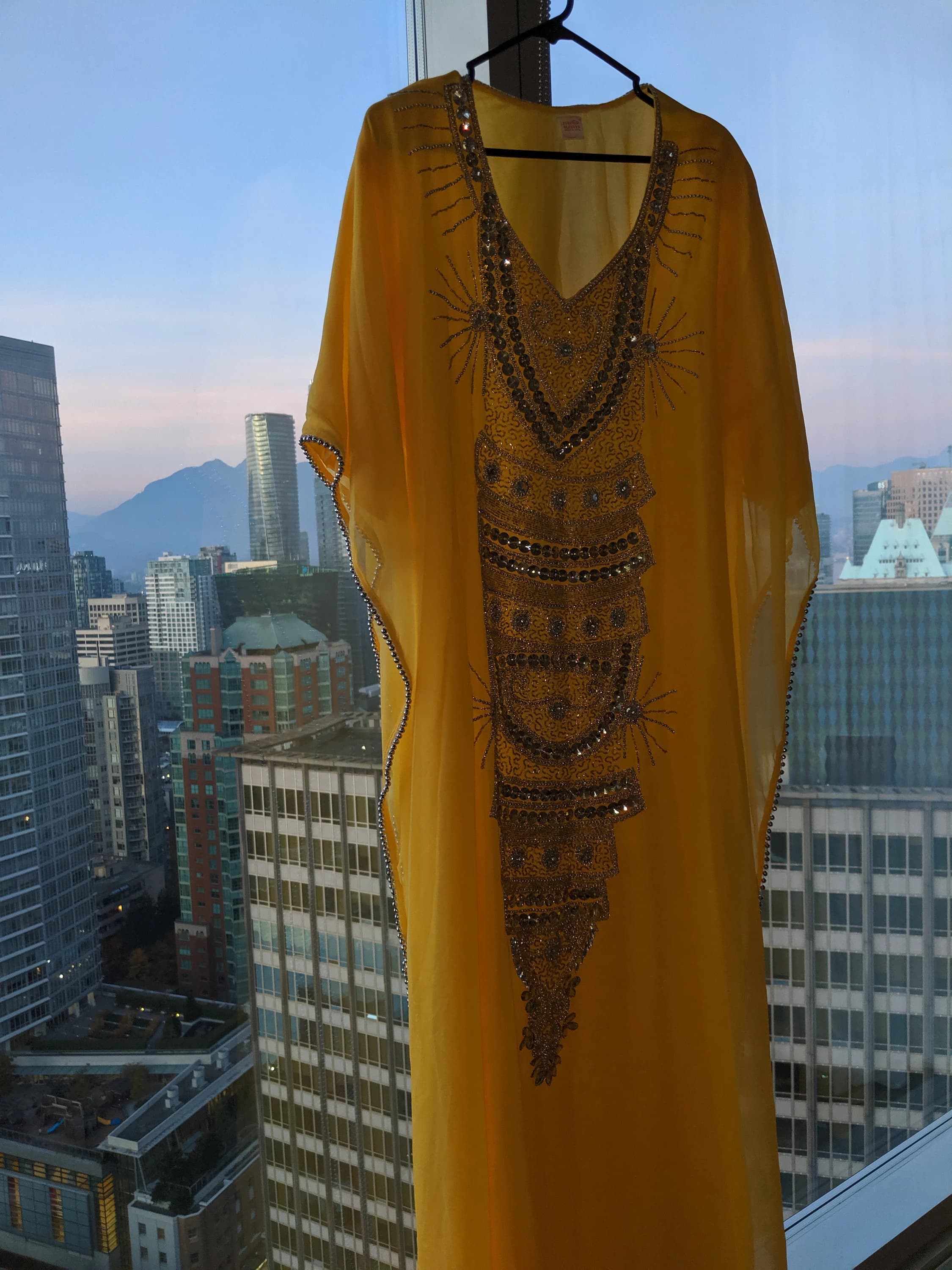 Yellow Fancy Handmade Dubai Abaya - Embroidery Crystals - image 5