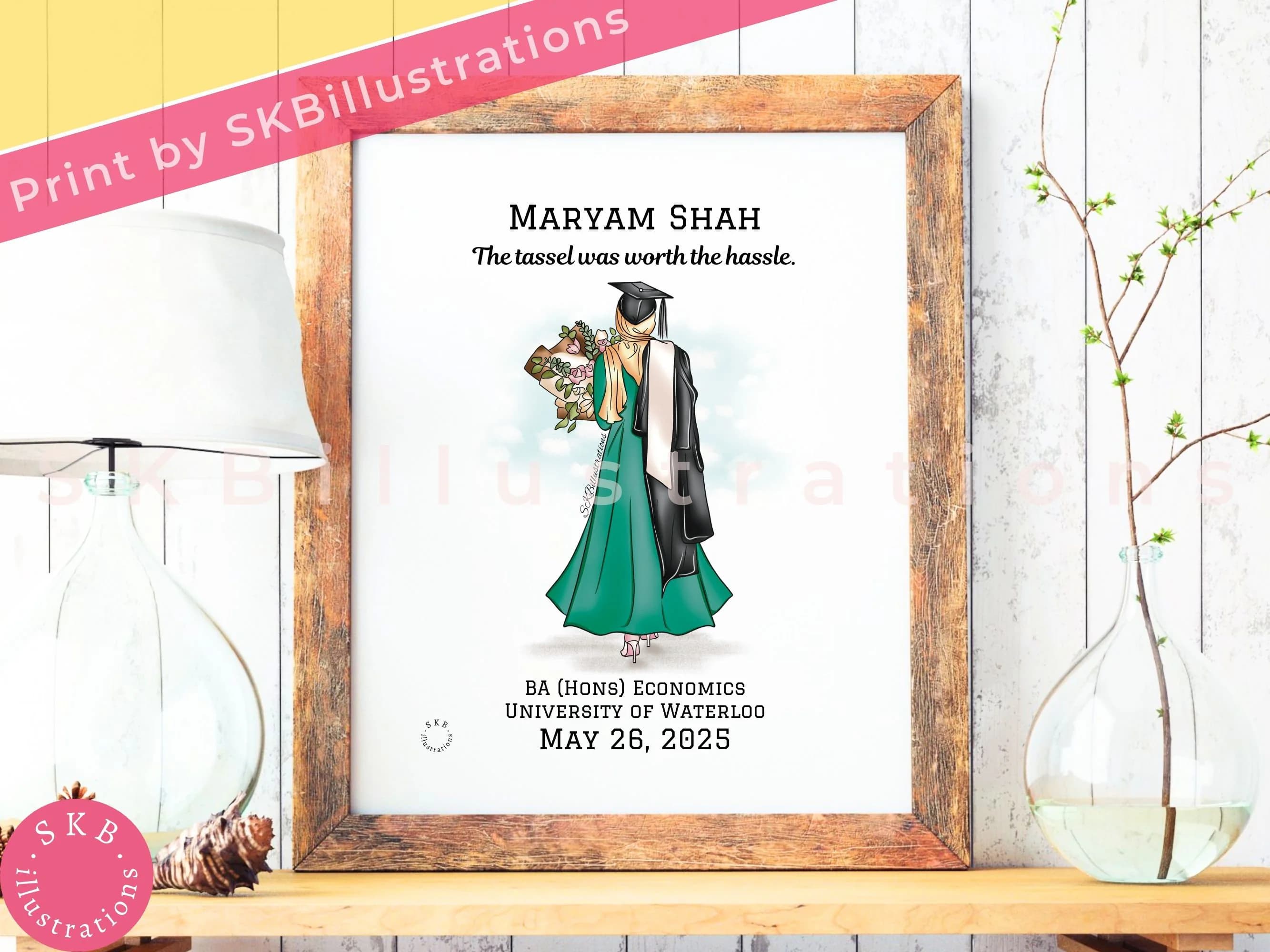 Hijabi bachelors cap Muslim graduation print Hijabi gift Muslimah islamic present Graduation friend Hijabi "GRAD CAP green art print"