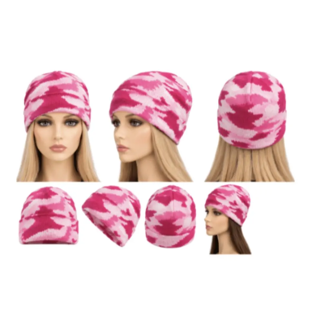 Pink Beanie Cap Plain Knit Ski Hat Cuff Winter Warm Women's Fashion - image 3