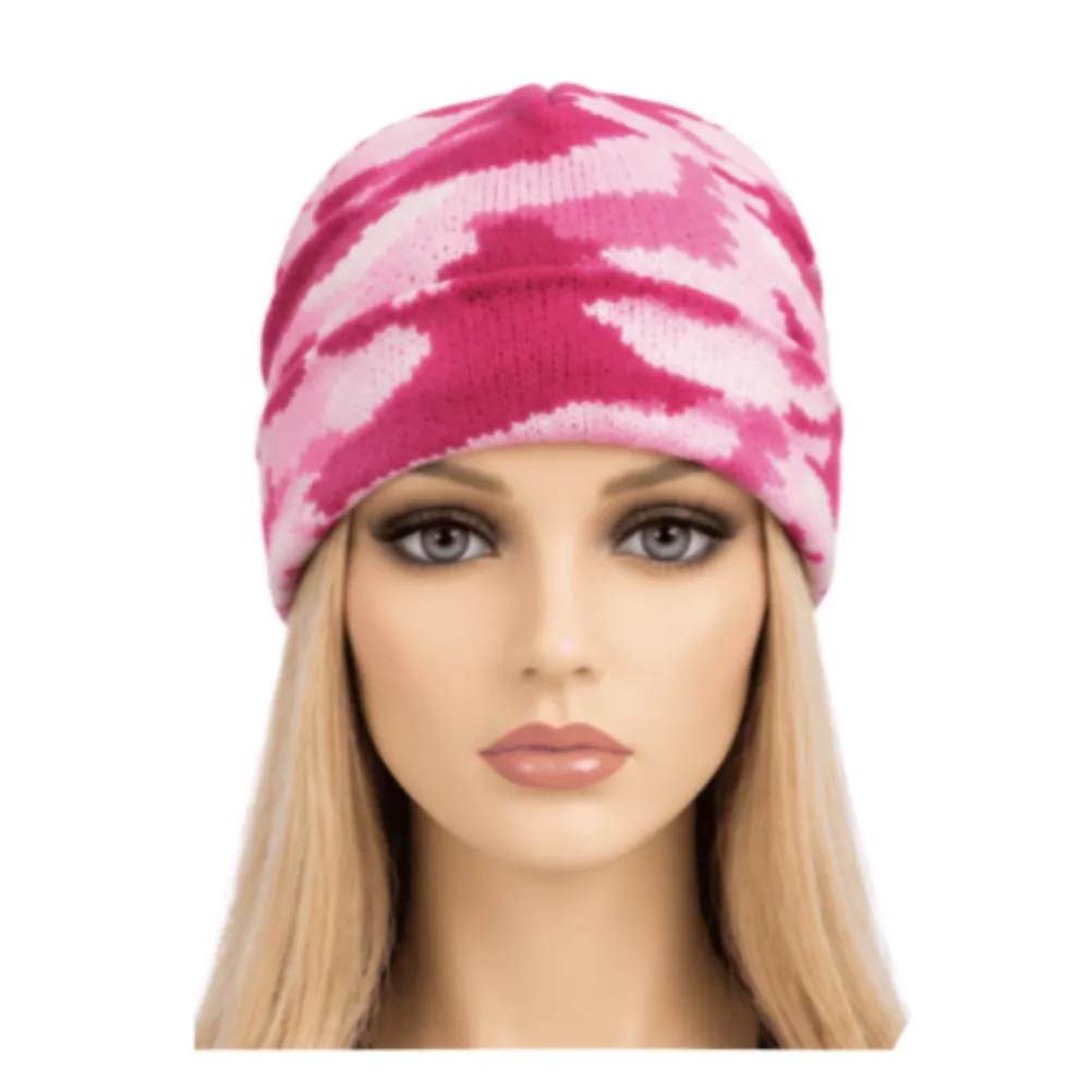 Pink Beanie Cap Plain Knit Ski Hat Cuff Winter Warm Women's Fashion