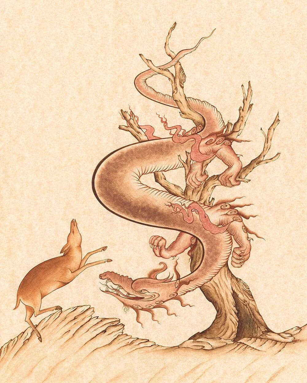 Dragon Fantasy Miniature Art | Ottoman Persian Painting | Mythical Wall Art | Unique Home Decor Gift