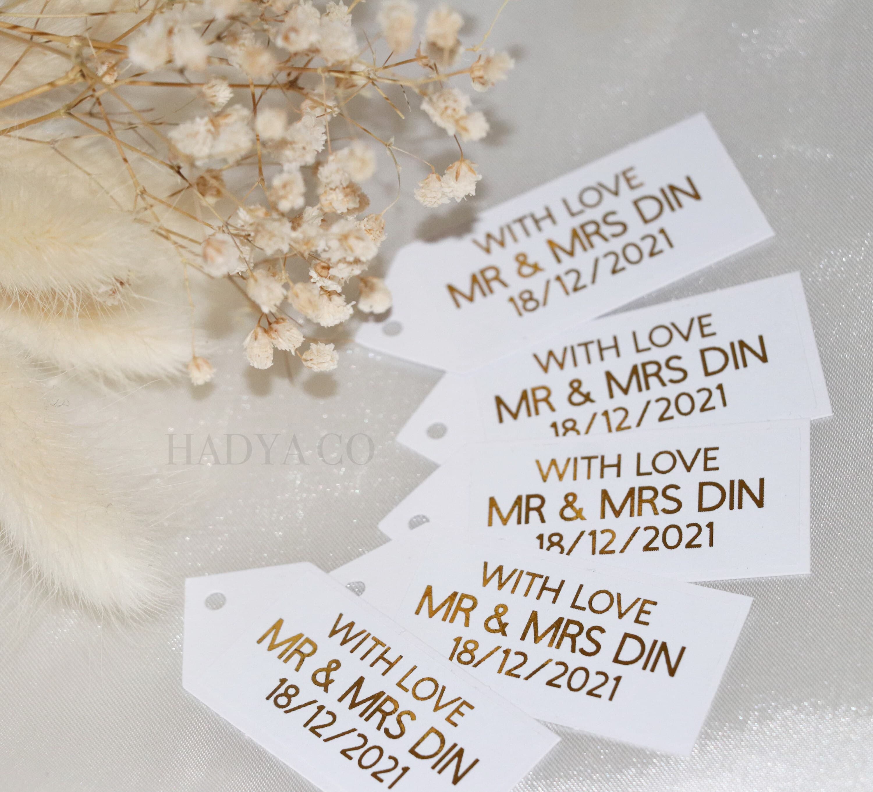 Personalised Wedding Gift Tags - Bride and Grooms Names and date - Gold, Silver and Rose Foil Gift Tags