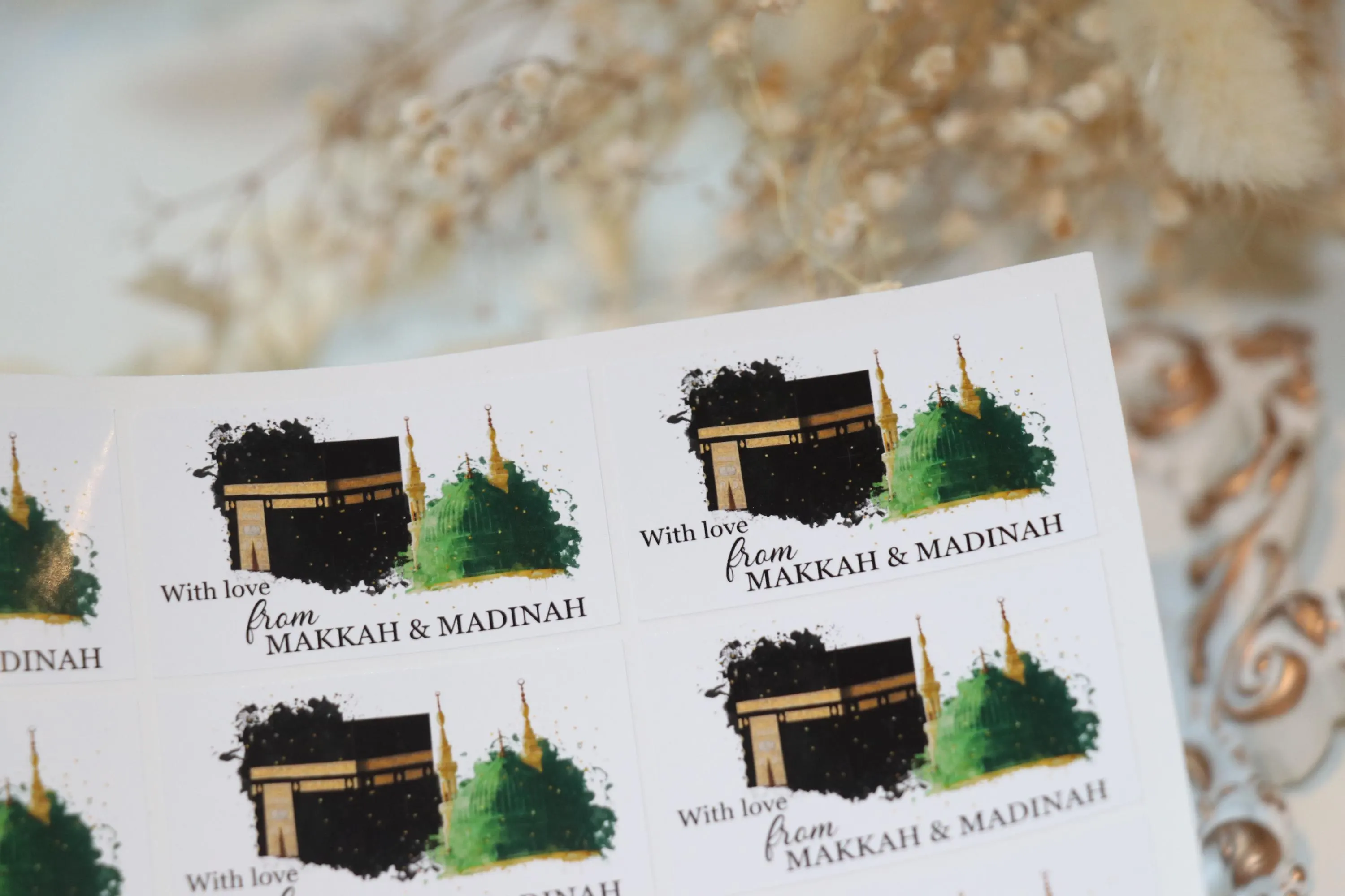 Umrah and Hajj gifts - ‘With Love from, Makkah and Madinah ’ Stickers for Dates, Zam Zam Water and gifts from umrah trip