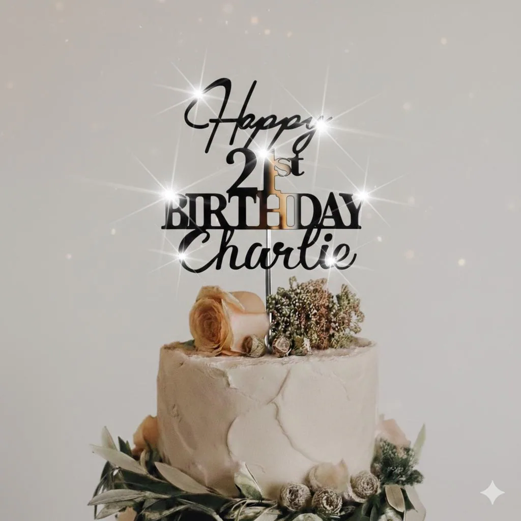 Personalised Happy Birthday Cake Topper with Name, Birthday Cake Toppers, Gold Cake Topper, Happy 30th 40th 50th Birthday, Acrylic Mirror - image 4