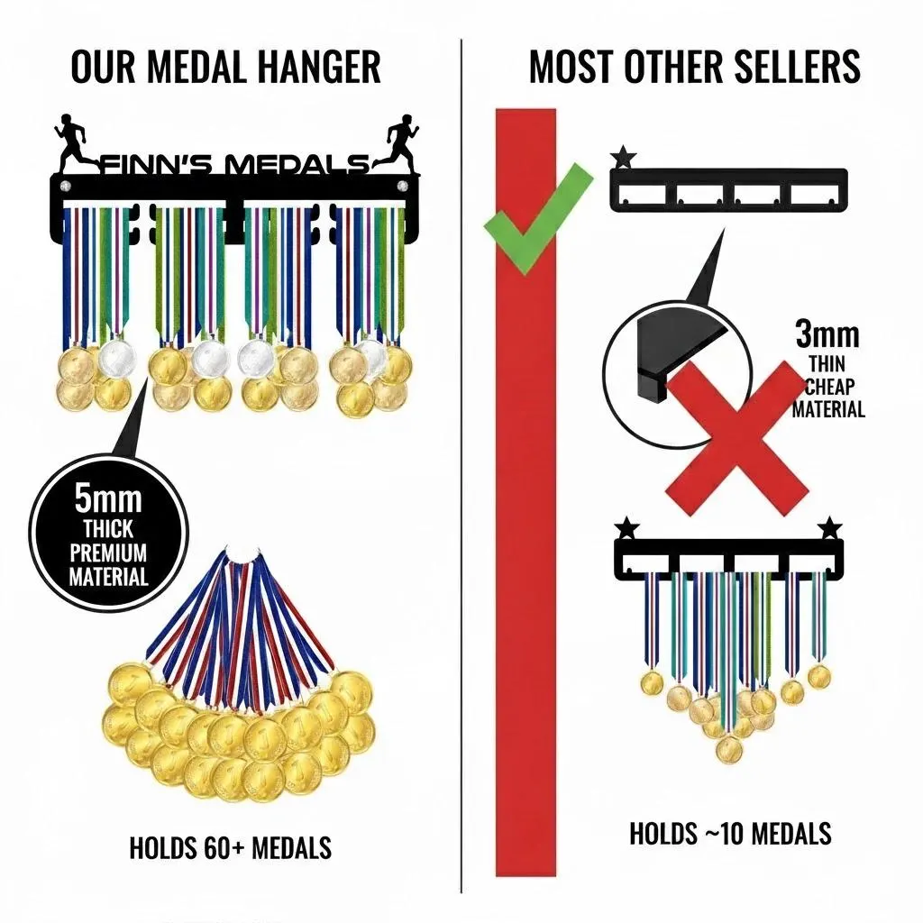 Personalized Rugby Medal Holder | Custom Name Medal Display | Rugby Gift for Kids | Sports 5mm Heavy Duty Medal Hanger | Rugby Lover Gift - image 3