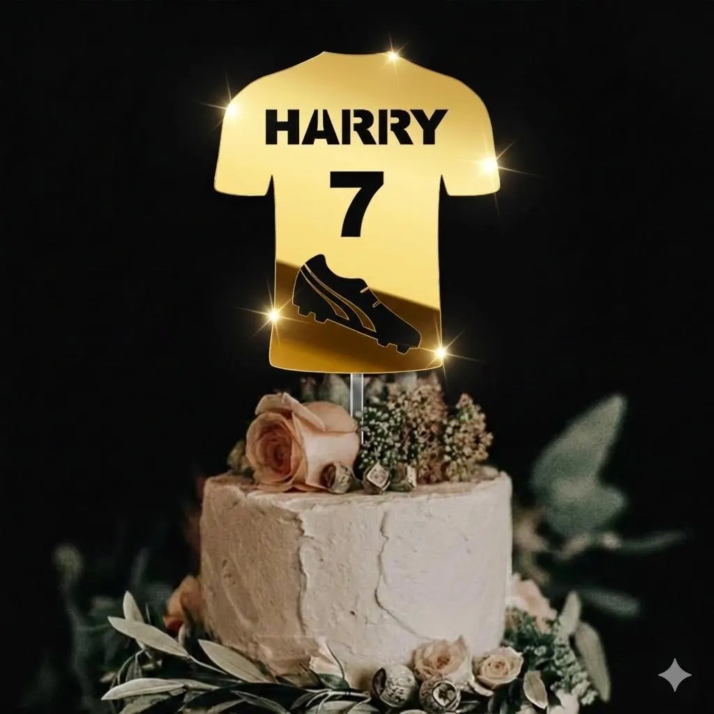Personalised Football Soccer Shirt Themed Cake Topper, Acrylic Cake Topper, Sports Cake Topper