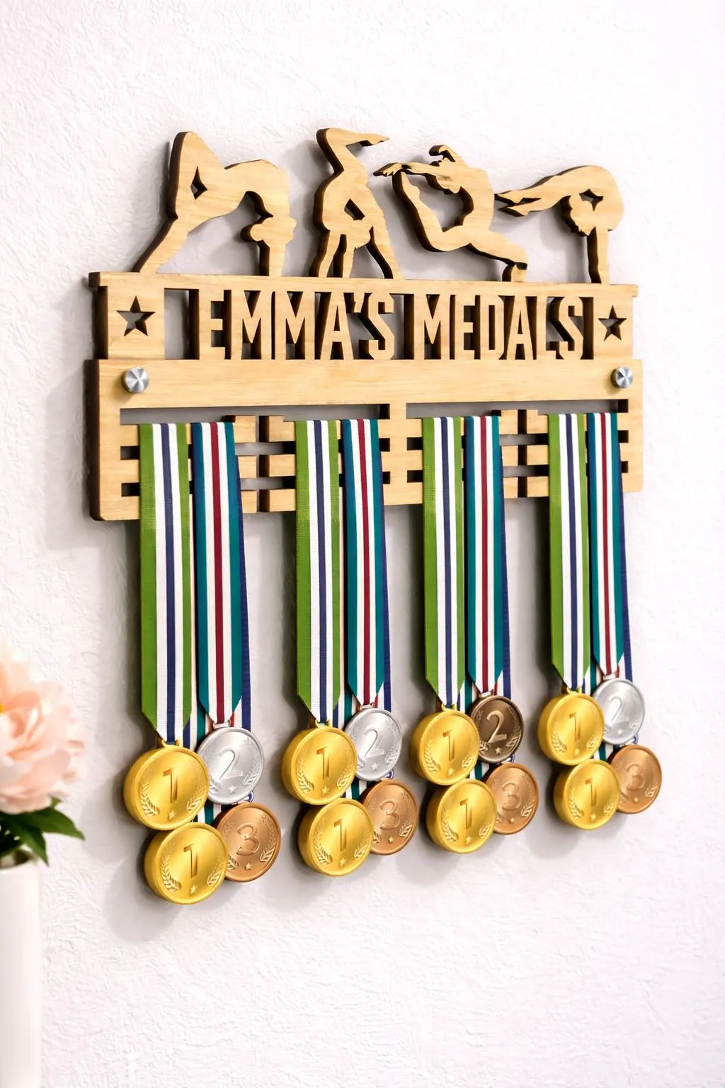 Custom Gymnastics Medal Holder, Wooden Display Rack, Personalised Gymnast Award Hanger - image 3