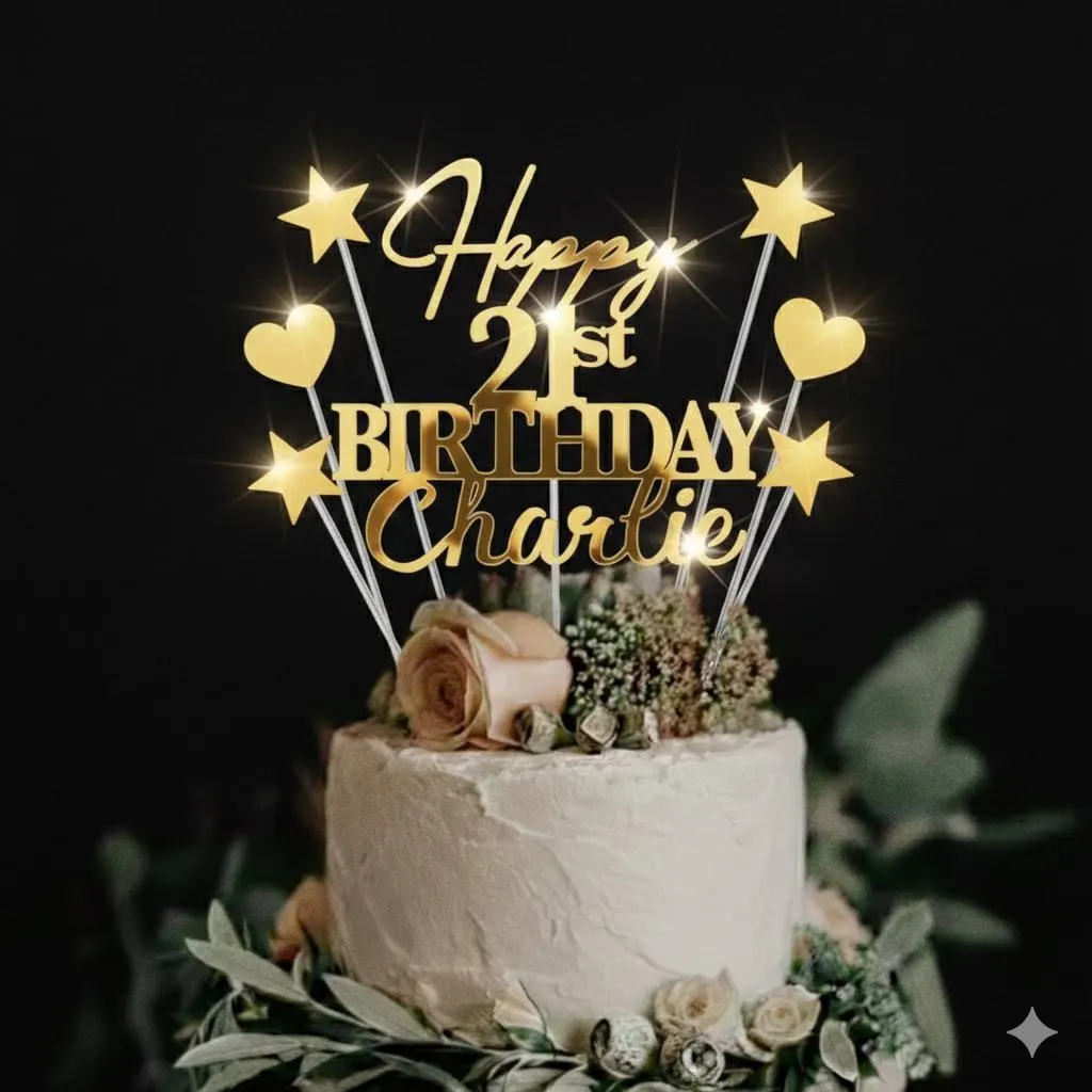 Happy Birthday Cake Topper with Name, Personalised Birthday Cake Toppers, Gold Cake Topper, Happy 30th 40th 50th Birthday, Acrylic Mirror