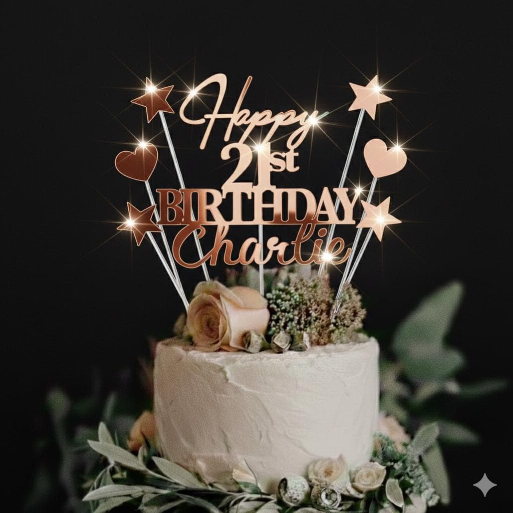 Happy Birthday Cake Topper with Name, Personalised Birthday Cake Toppers, Gold Cake Topper, Happy 30th 40th 50th Birthday, Acrylic Mirror - image 4