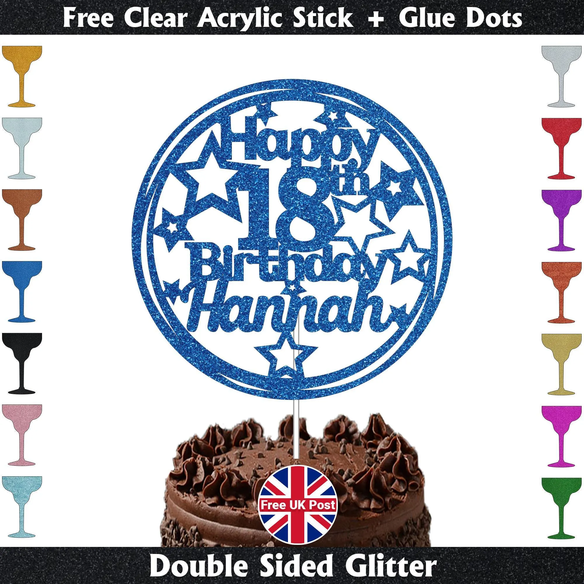 Personalised Custom Glitter Happy Birthday Party Decoration Cake Topper Any Age & Name 7th 8th 10th 13th 14th 15th 16th 18th 21st 25th 30th - image 5
