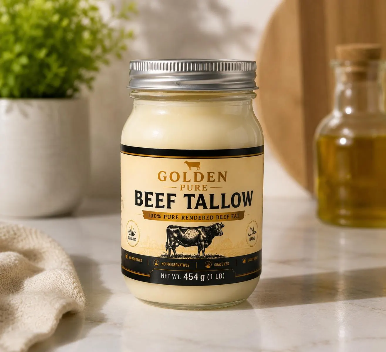 Golden Pure Grass-fed  Beef Tallow