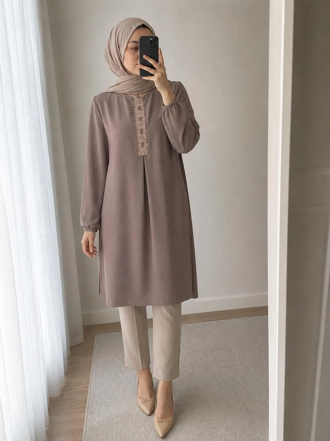 Modest Embroidered Tunic for Women, Long Sleeve Muslim Tunic Top, Knee Length Modest Blouse, Elegant Islamic Clothing, Loose Fit Tunic - image 5