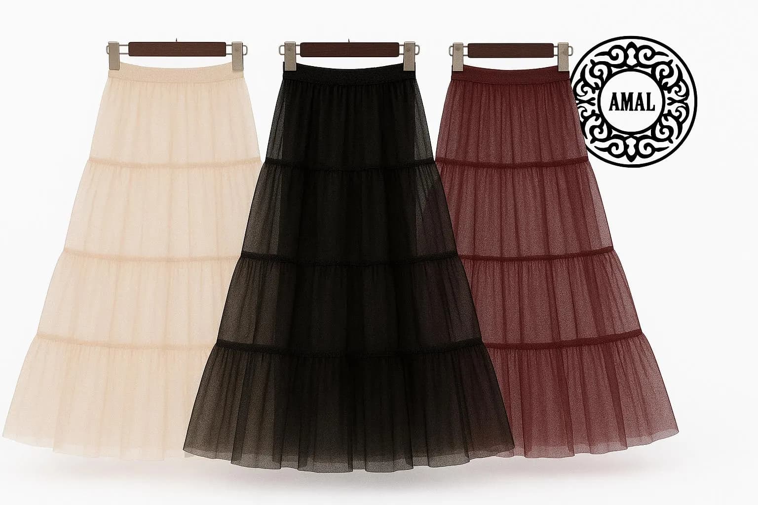 AMAL  Layered Tulle Petticoat Skirt • Soft Mesh Underskirt for Dresses • Puffy Volume Slip Skirt • 38" or 97 cm. Vintage Petticoats. USA - image 4